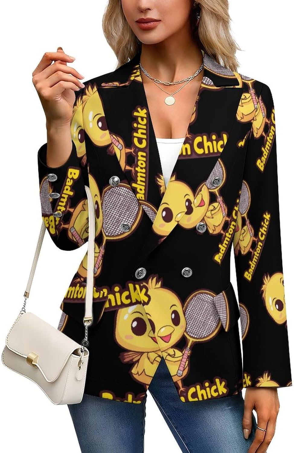 Badminton Chick Chicken Birdie Women's Blazer Long Sleeve Suits Business Casual Blazers Jackets Lapel Open Front Suit