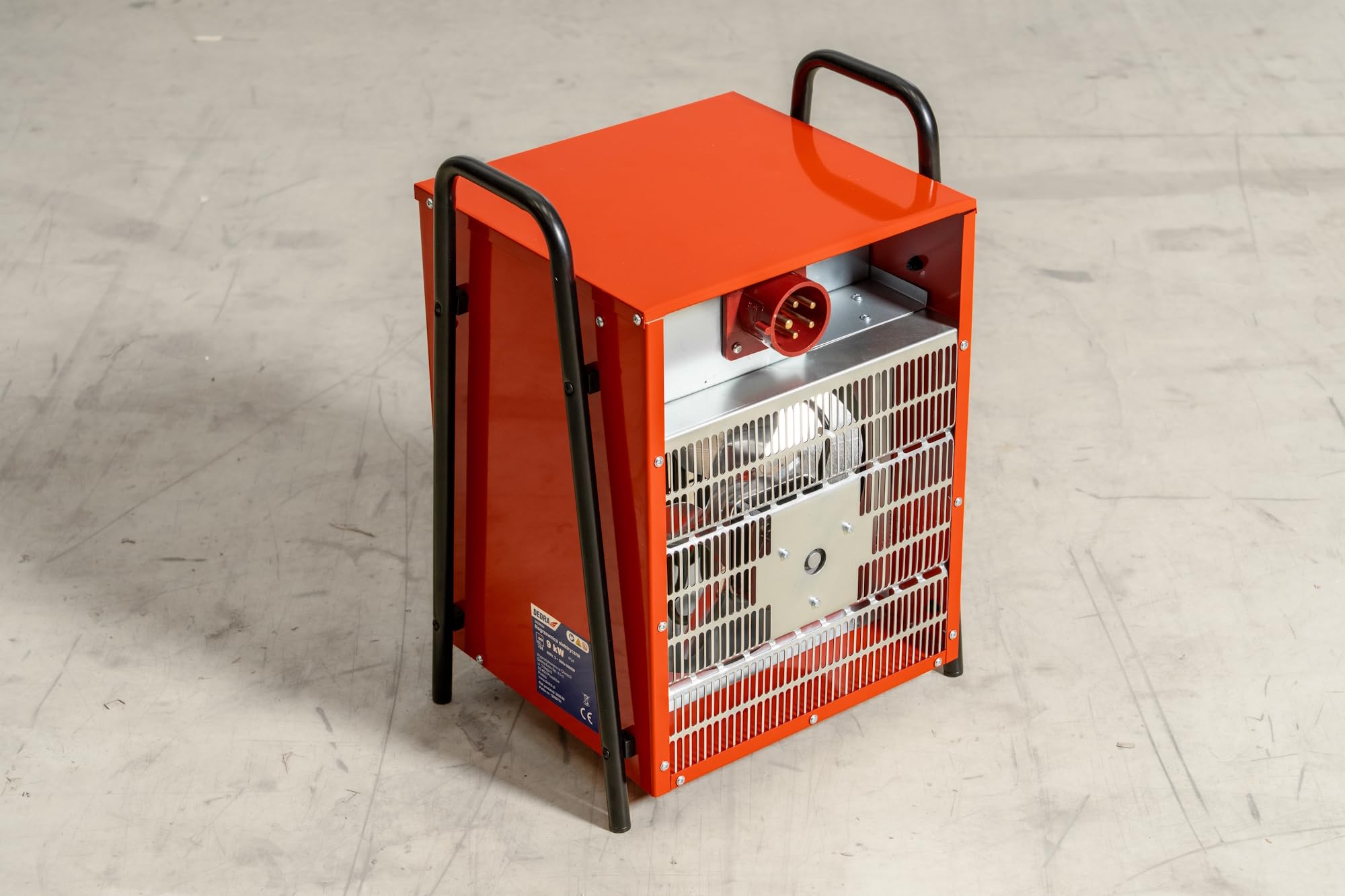 Elektroheizer 9 kW, 400 V, 4500/9000 W, 708 m³/h, Heizlüfter, Thermostat, 2 Heizstufen, 3 Betriebsarten, Überhitzungsschutz, bis 90 m², Garage, Werkstatt, DEDRA DED9924
