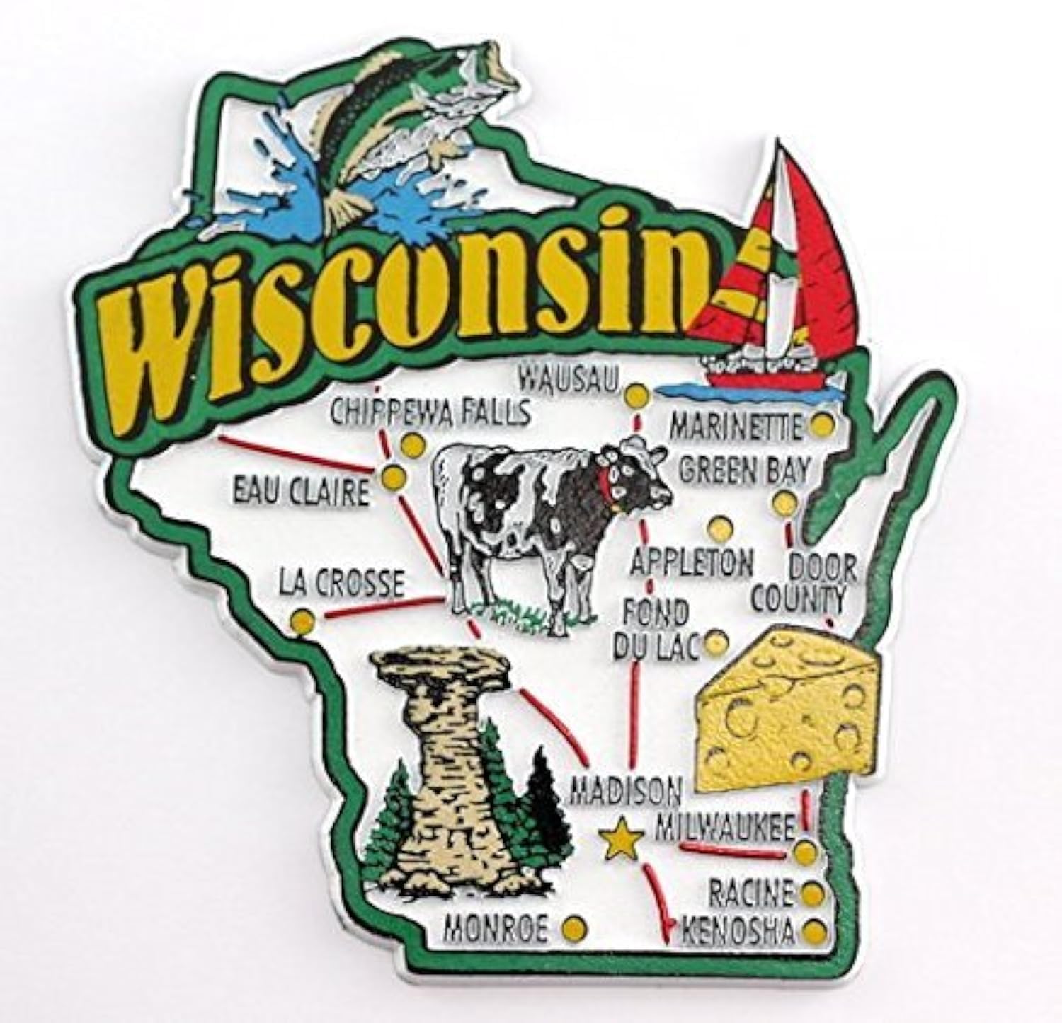 Magnete Da Frigorifero Wisconsin FMC | Souvenir Con Mappa E Monumenti Degli Stati Uniti