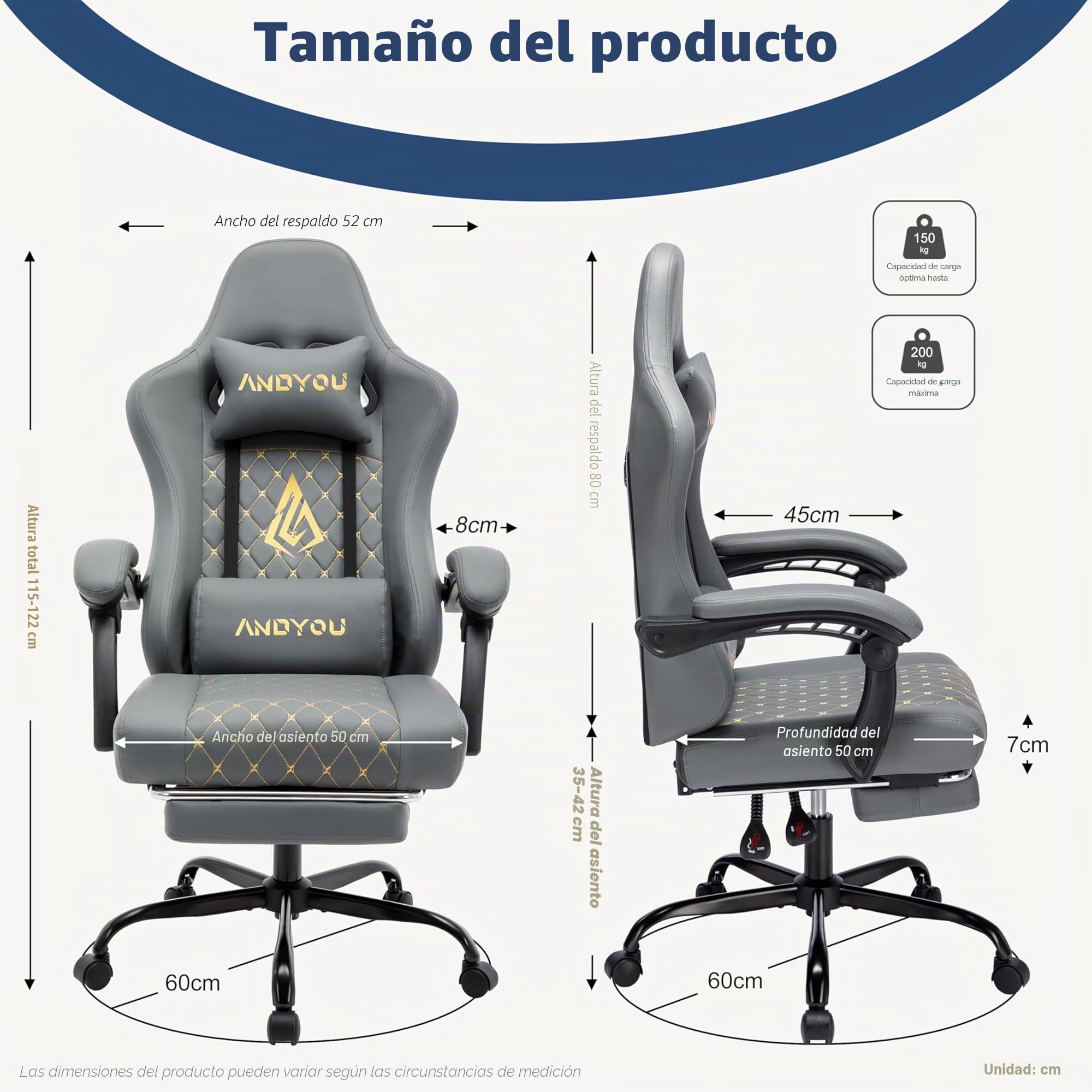 Andyou Silla Gaming Ergonómica Profesional con Soporte Lumbar - Silla Gamer para Adulto, Giratoria y Reclinable con Reposapiés Ajustable y Tela Transpirable, Soporte 150 kg para Oficina y PC
