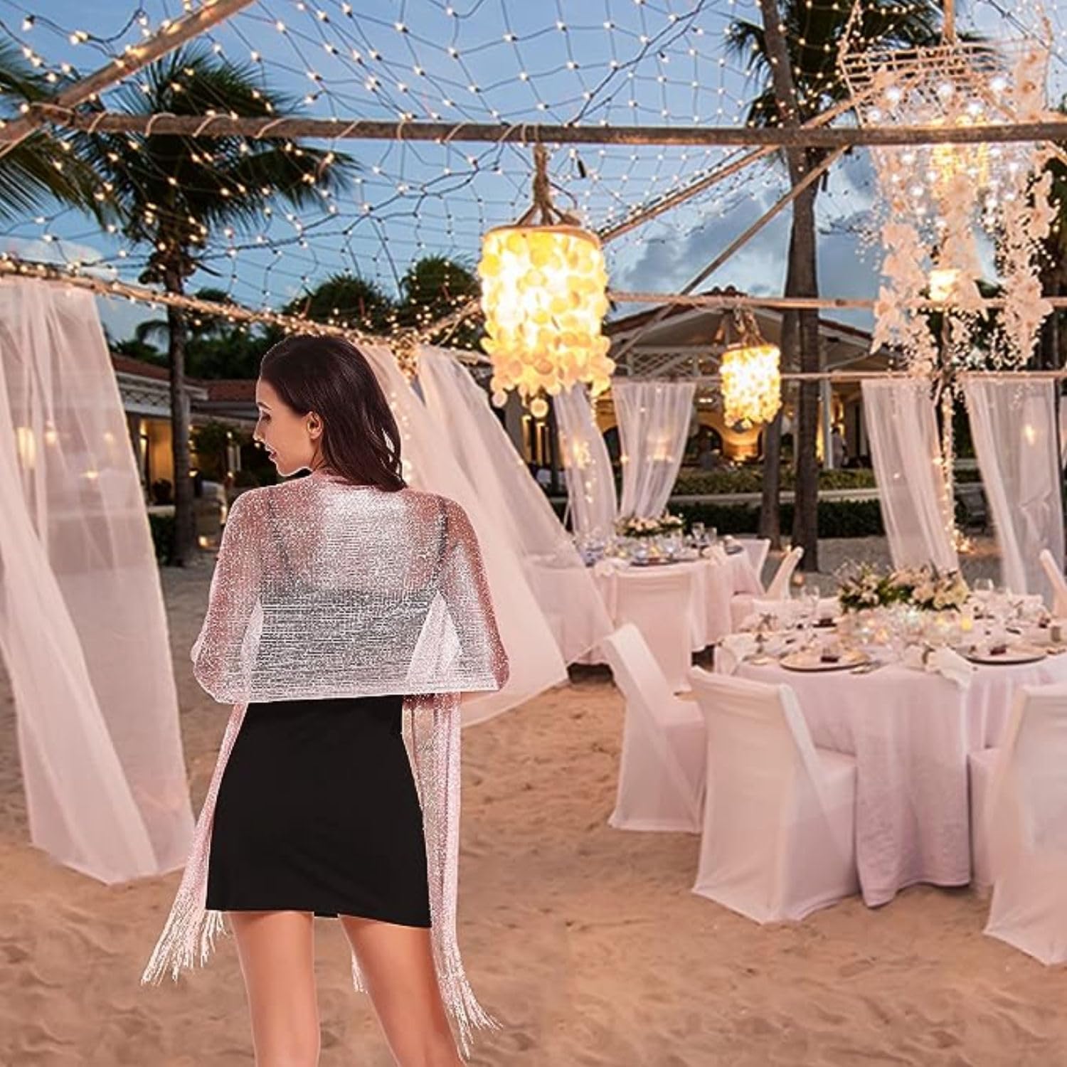 Tapp Collections Sparkling Metallic Shawls and Wraps with Buckle for Evening Dresses Wedding Party - Image 7