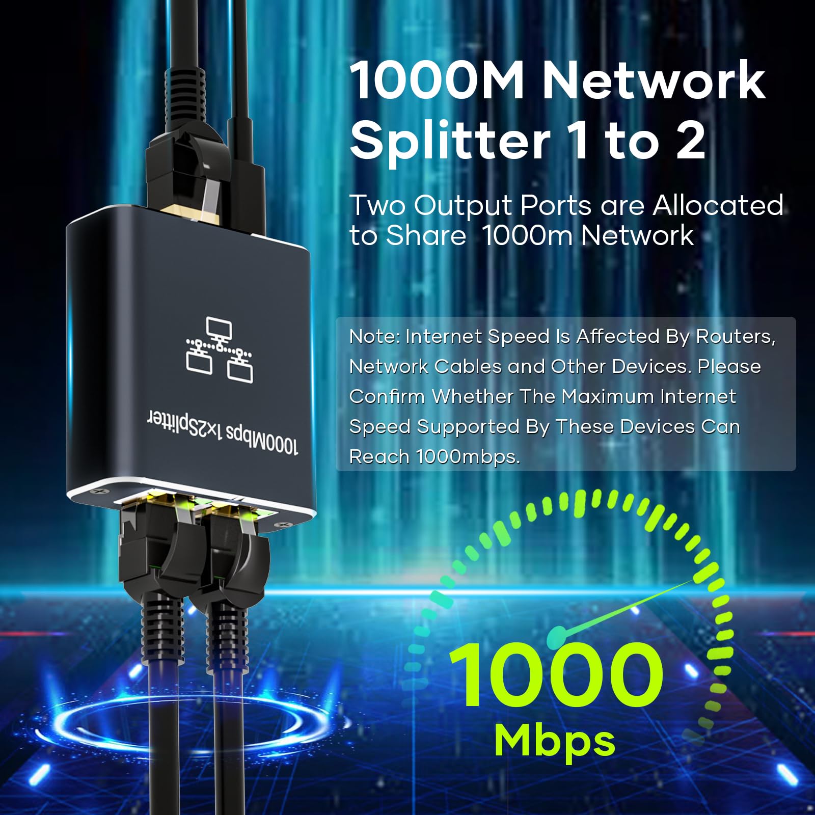 LAN Splitter 1 op 2 1000 Mbps Ethernet Splitter LAN Switch 2 Poorten Met Type-C Netsnoer Gigabit Switch voor Computer, Hub, Switch, Router, Set-Top Box, Digitale TV, et