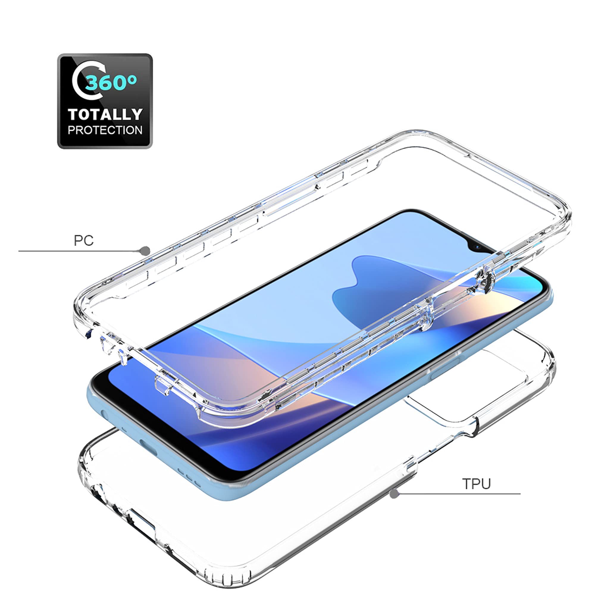 ESTH® Trasparente Cover per Oppo A16 4G Custodia in silicone a Antiurto 360°, Caso Protettivo Antineve e Antipolvere Senza Protezione per lo Schermo Integrata, Viola