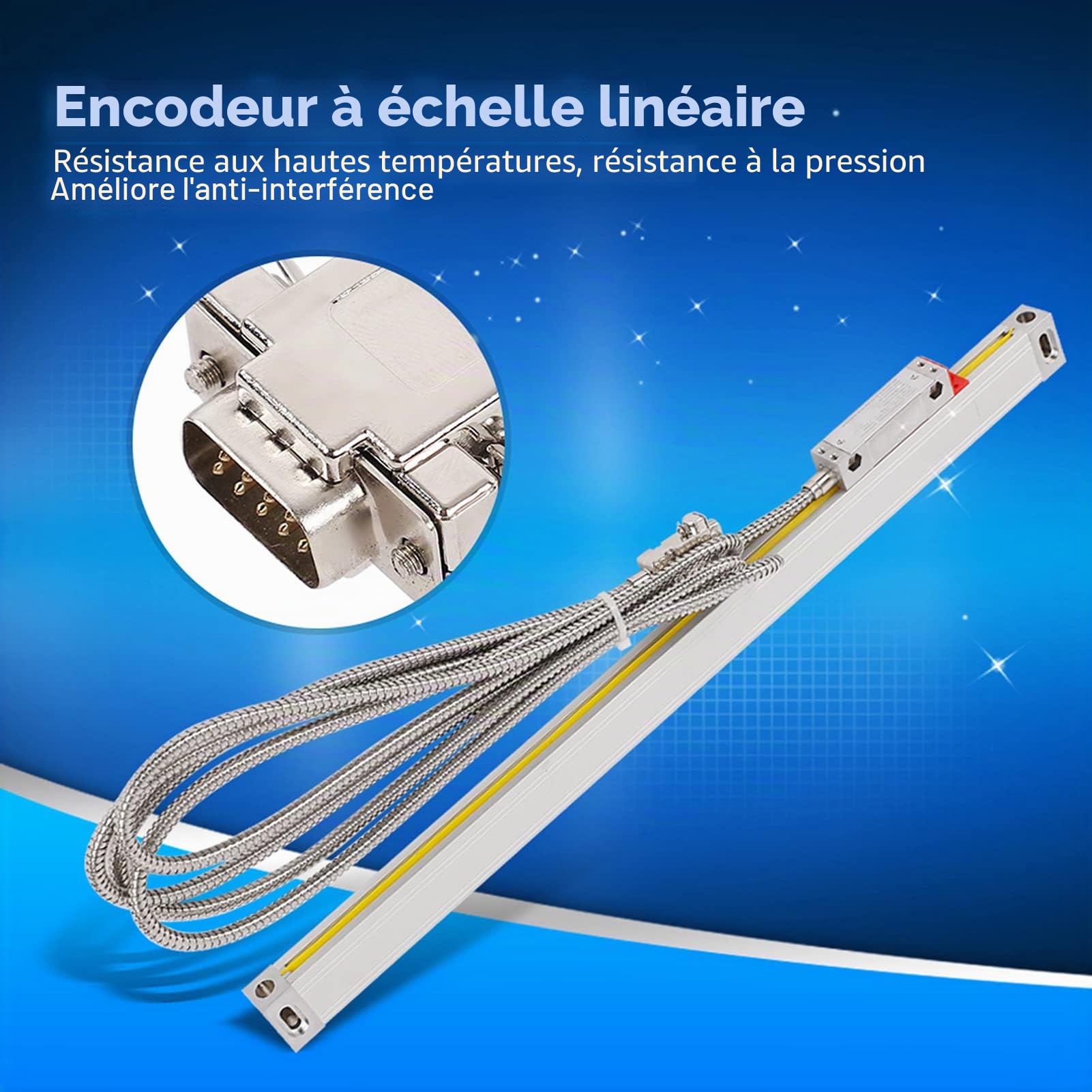 Encodeur D'échelle Linéaire, Encodeur de Règle Linéaire, Encodeur D'échelle Linéaire Optique Haute Précision 5μm Capteur de Règle de Réseau pour Tour DC5V avec Câble (500)