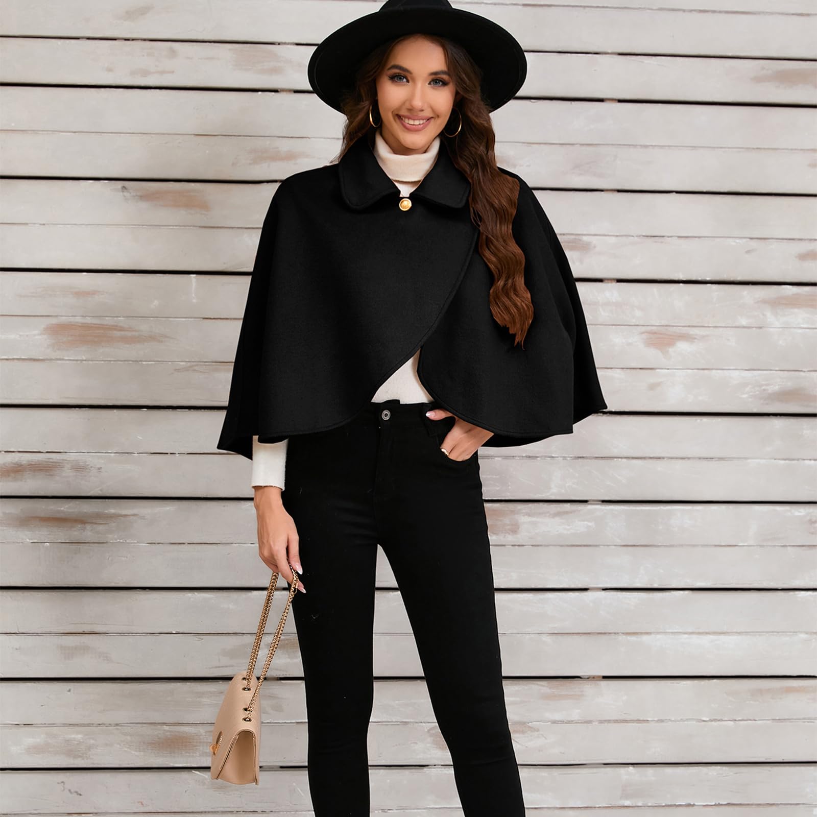 Poncho Mantella,Mantella Scialle con Collo a Risvolto in Finta Lana Corta Mantello Coprispalle Incrociato Maglione Anteriore Avvolgente Poncho Elegante Tinta Unita per Donna