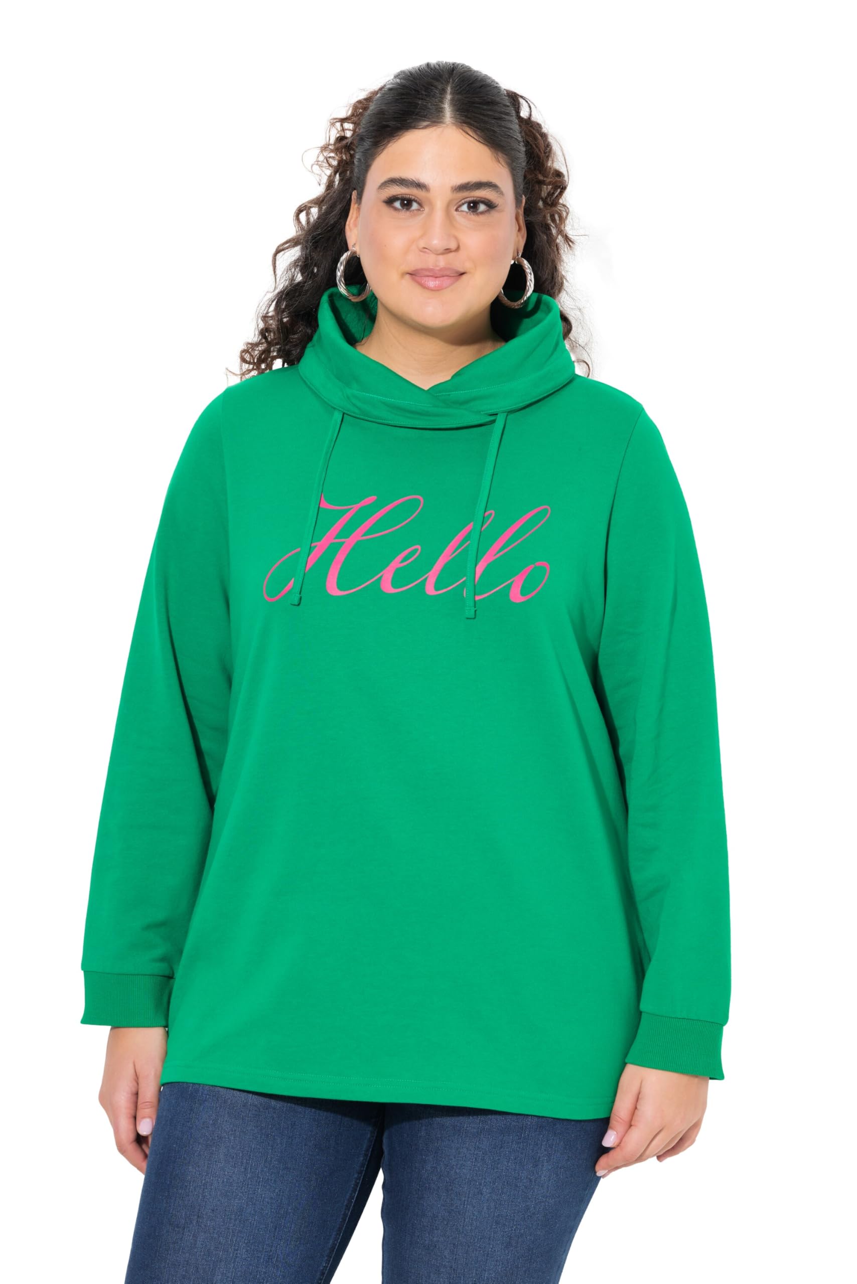 Ulla Popken Damen große Größen Übergrößen Plus Size Sweatshirt, Classic Fit, Hello, Stehkragen 842657