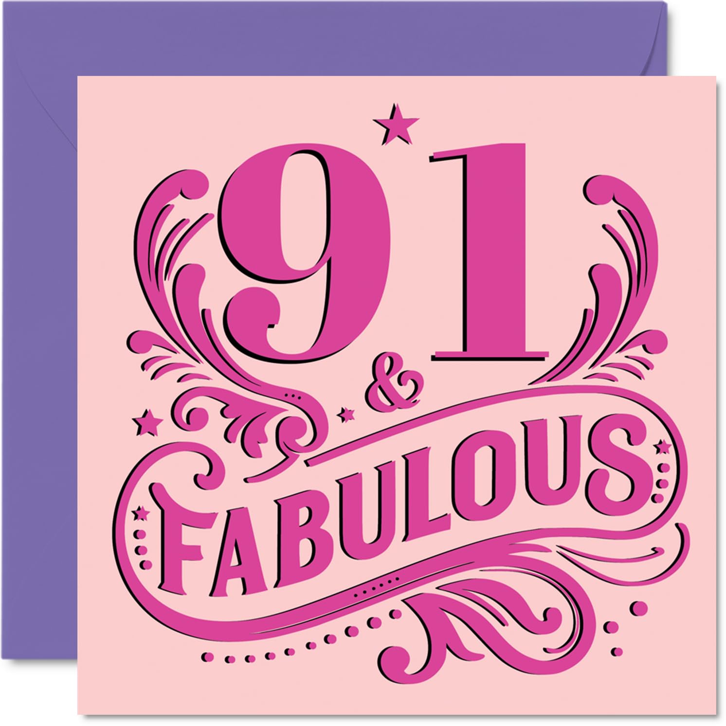 91st Birthday Cards for Women - Fabulous - Happy Birthday Card for 91 Year Old Woman Grandma Auntie Wife Nan, 145mm Bday Greeting Cards