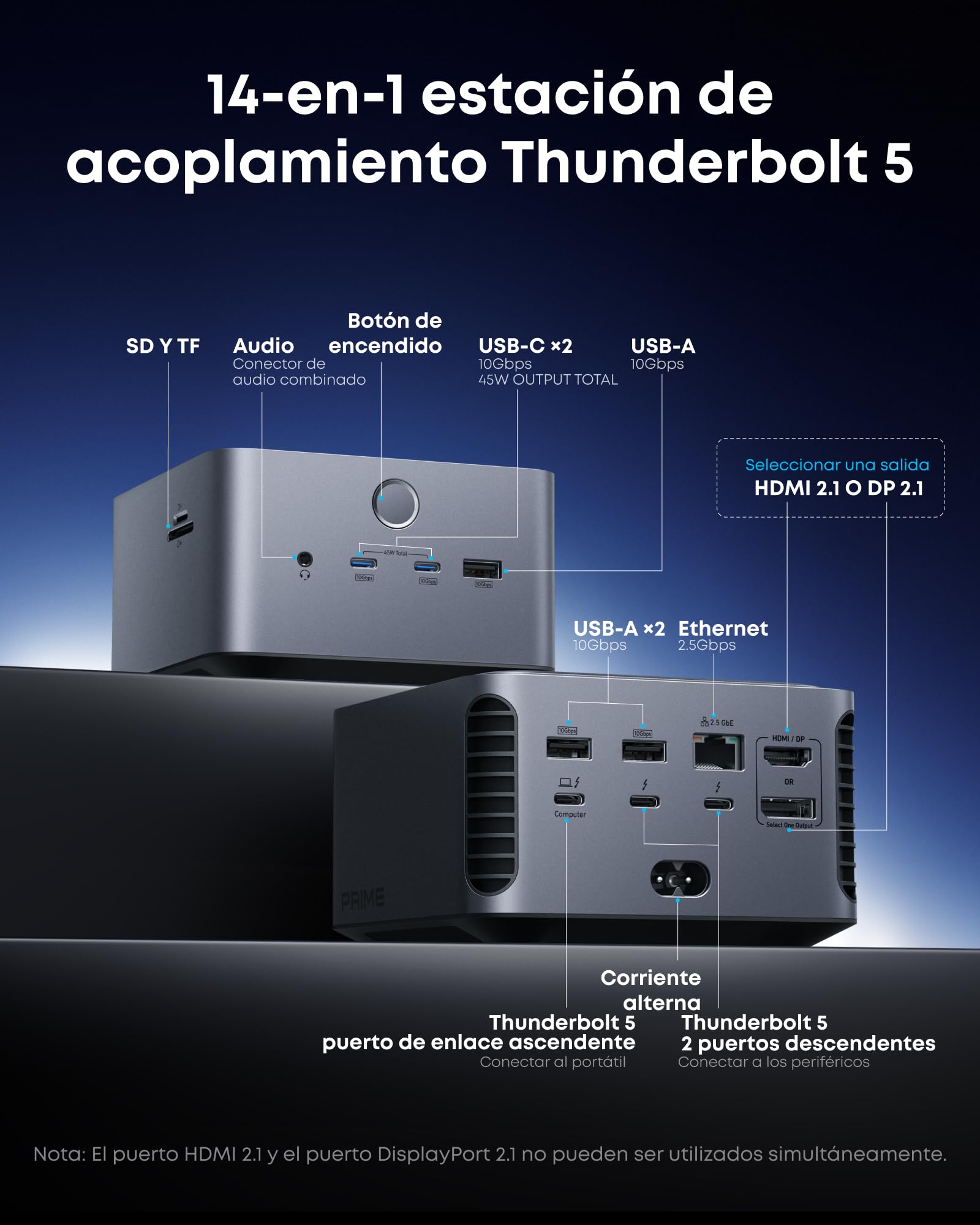 Anker Prime TB5 Docking Station 14 en 1, 120 Gbps, Pantalla 8K, Thunderbolt 5