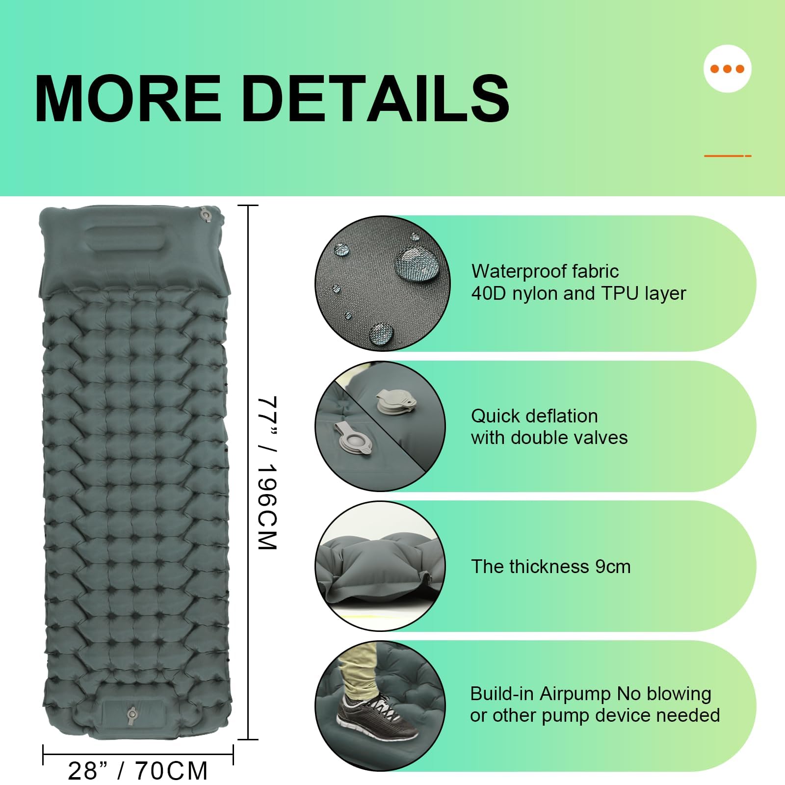 Luftmatratze Camping Ultraleichte Isomatte Camping mit Fußpresse Pumpe, Aufblasbare Matratze für Outdoor Wandern Backpacking Strand, Camping Matratze
