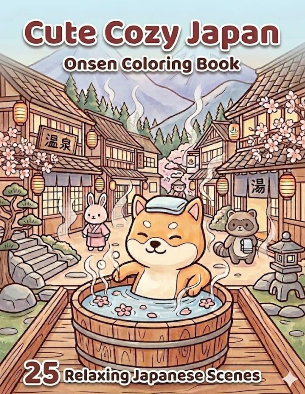 Cute Cozy Japan: Onsen Coloring Book: 25 Relaxing Japanese Hot Scenes (Cute Cozy Japan Series)