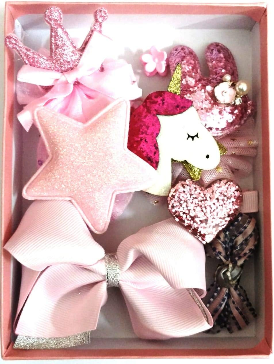 Lovely Baby Girl Hair Clip Set with Box for Girls, Pink, 11 Pcs