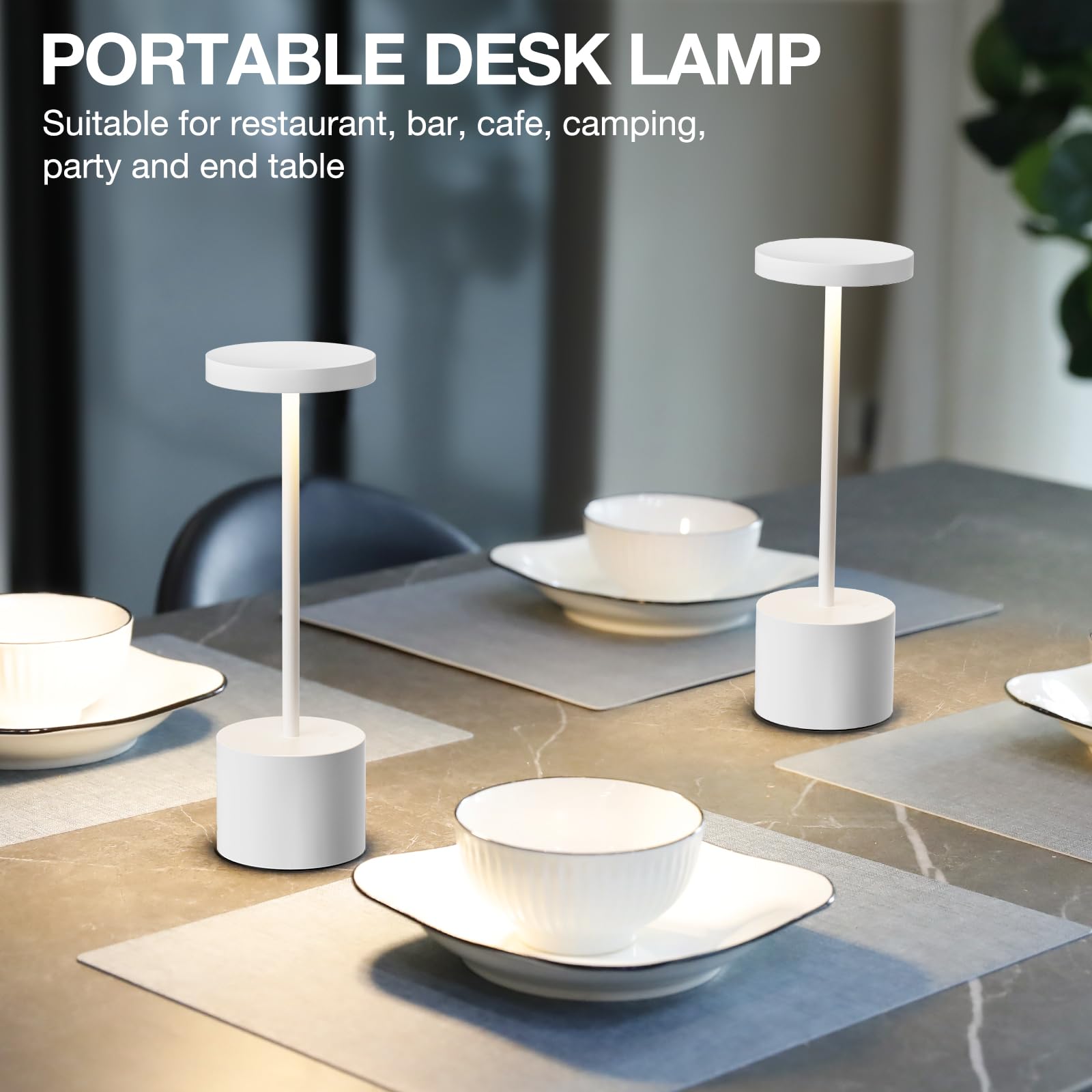 LED Tischlampe Kabellos, Tischlampe Akku, Tischleuchte Kabellos Akku mit 3 Farbtemperatur, Touch Nachttischlampe Dimmbar, Stufenlos Dimmbar für Schlafzimmer, 2 Stück, Weiß