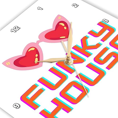 Miniatura 3 de 3dRose Wall Clock Silent - 15 inch - Colorful and Creative Design with a Text of Funky House Mary Aikeen- Retro Images