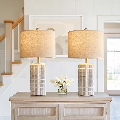 Miniatura 6 de PoKat - Juego de 2 lámparas de cerámica, 24 pulgadas, modernas, estilo rústico, para dormitorio, cabecera, mesita de noche, escritorio, sala de