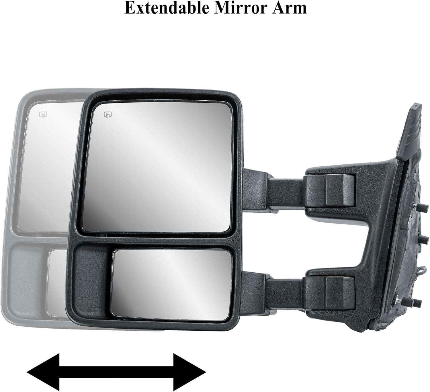 Replacement Driver Left Side Door Towing Mirror Power and Heated Glass with Chrome and Black Cap Amber Turn Signal Light Manual Fold and Telescope for 99-16 Ford F-250 350 450 550