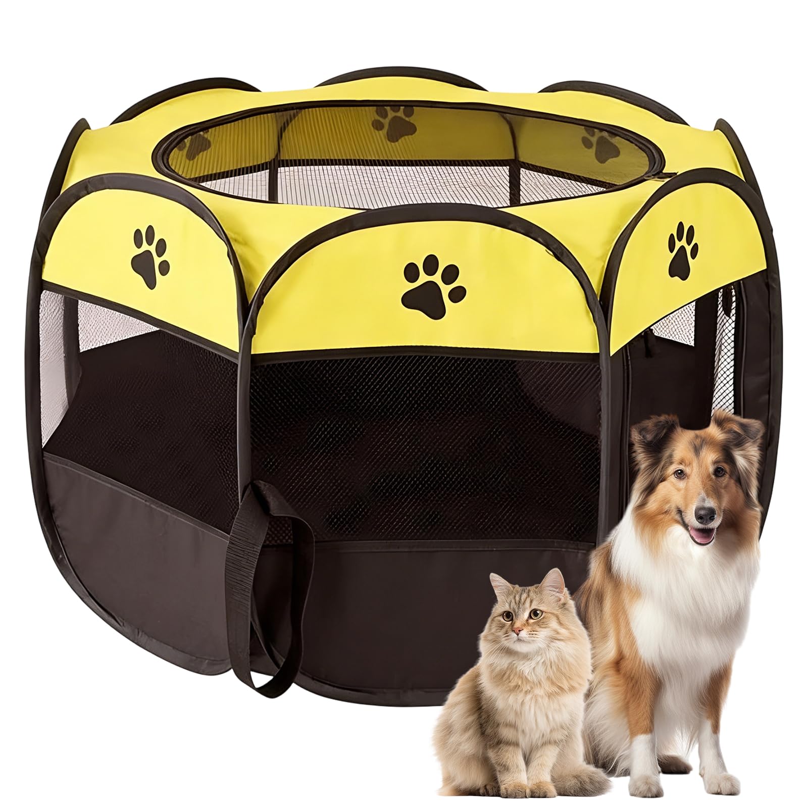 Recinto per Cani da Interno, Portatile Box Cani per Interno ed Esterni, Box Pieghevole per Cane e Gatti, Kennel Cane Piccolo, Gabbia per Gatto, Cucciolo Conigli, 74 x 74 x 43 cm (Giallo)