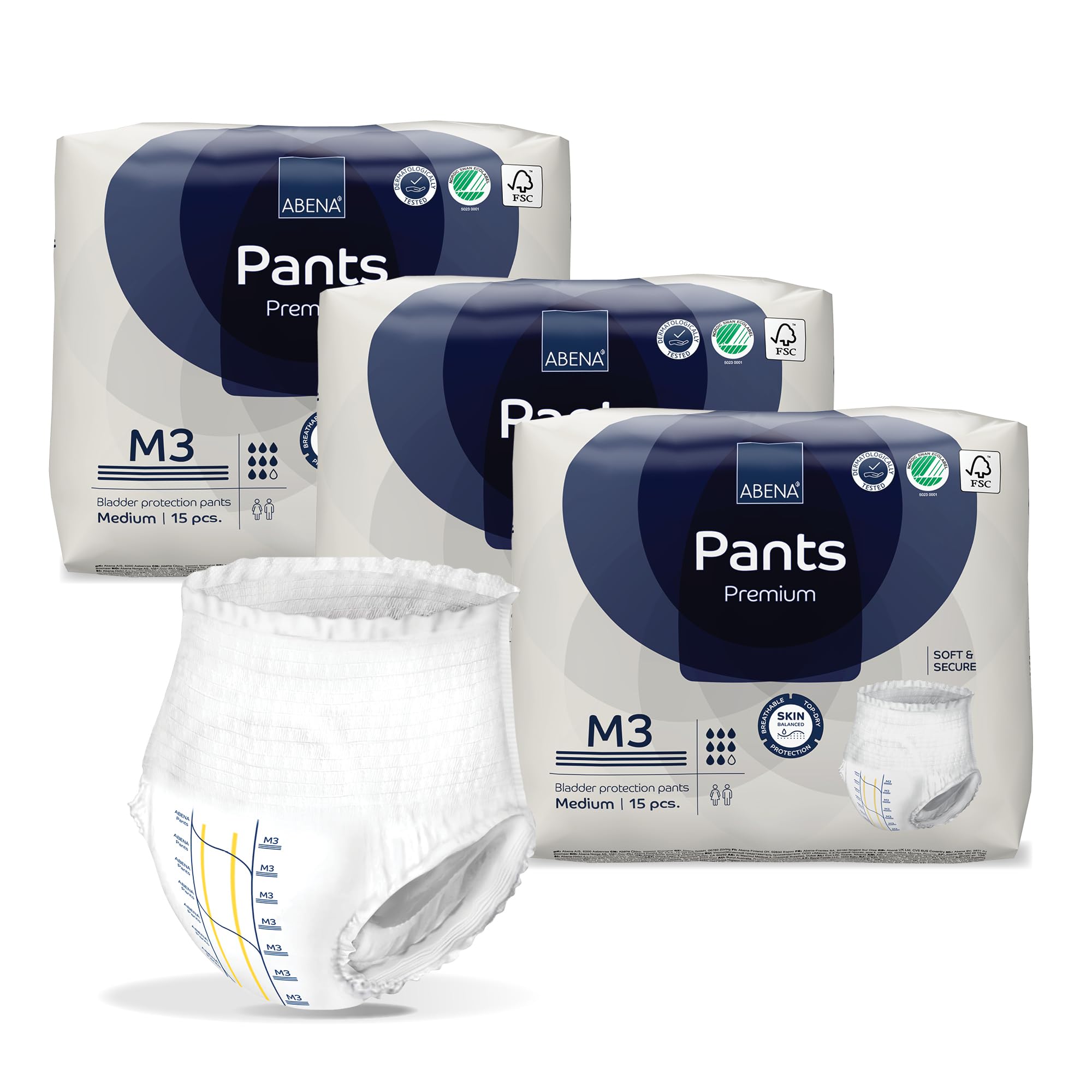 Premium Incontinence Protective Underwear, Abena Pants, Pull-ups, Heavy Absorbency, Level 3, Medium, 45 Count