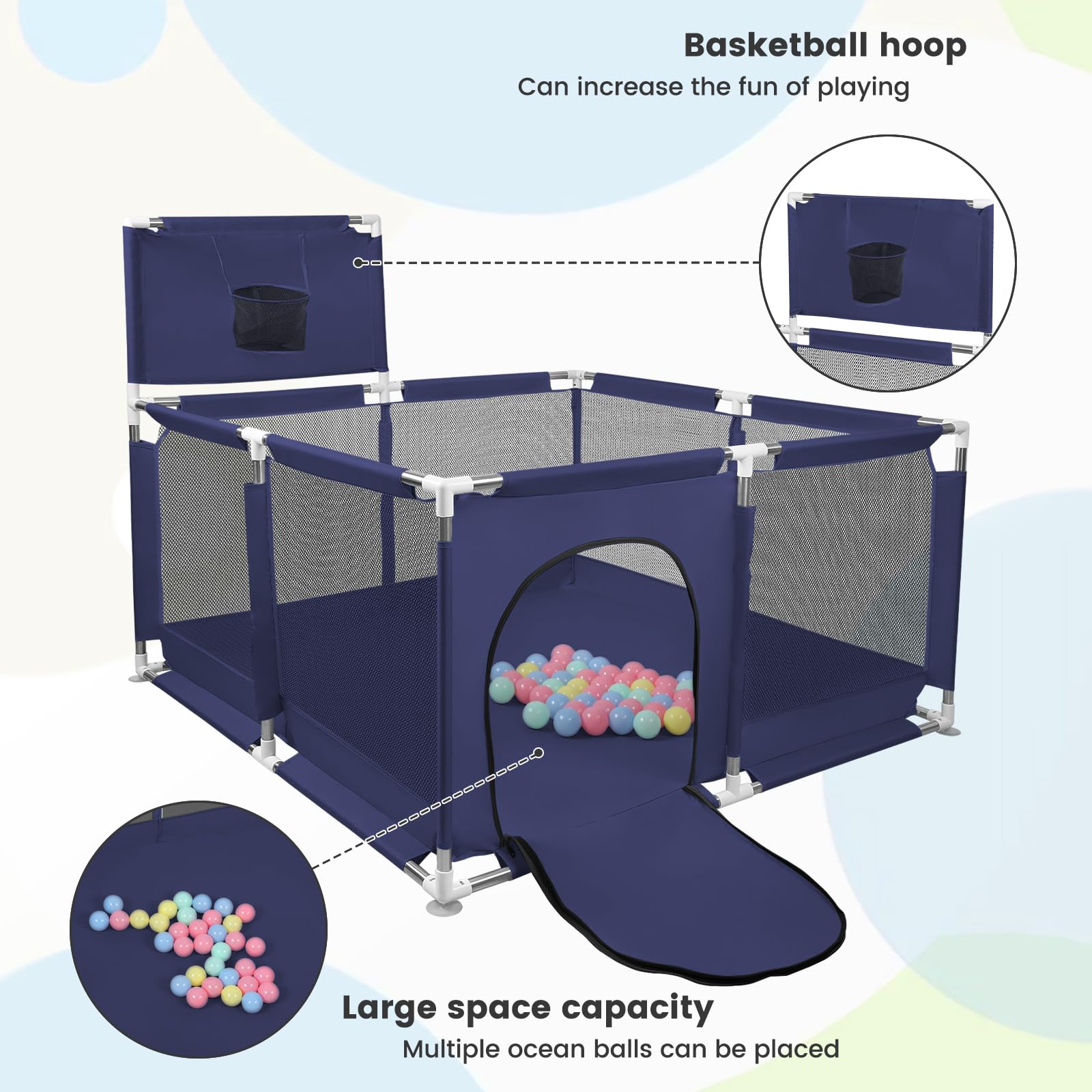 Parco Per Bambini Modulabile In Tessuto Oxford - 120x120 Cm Con 50 Palline - Box Pieghevole Sicuro