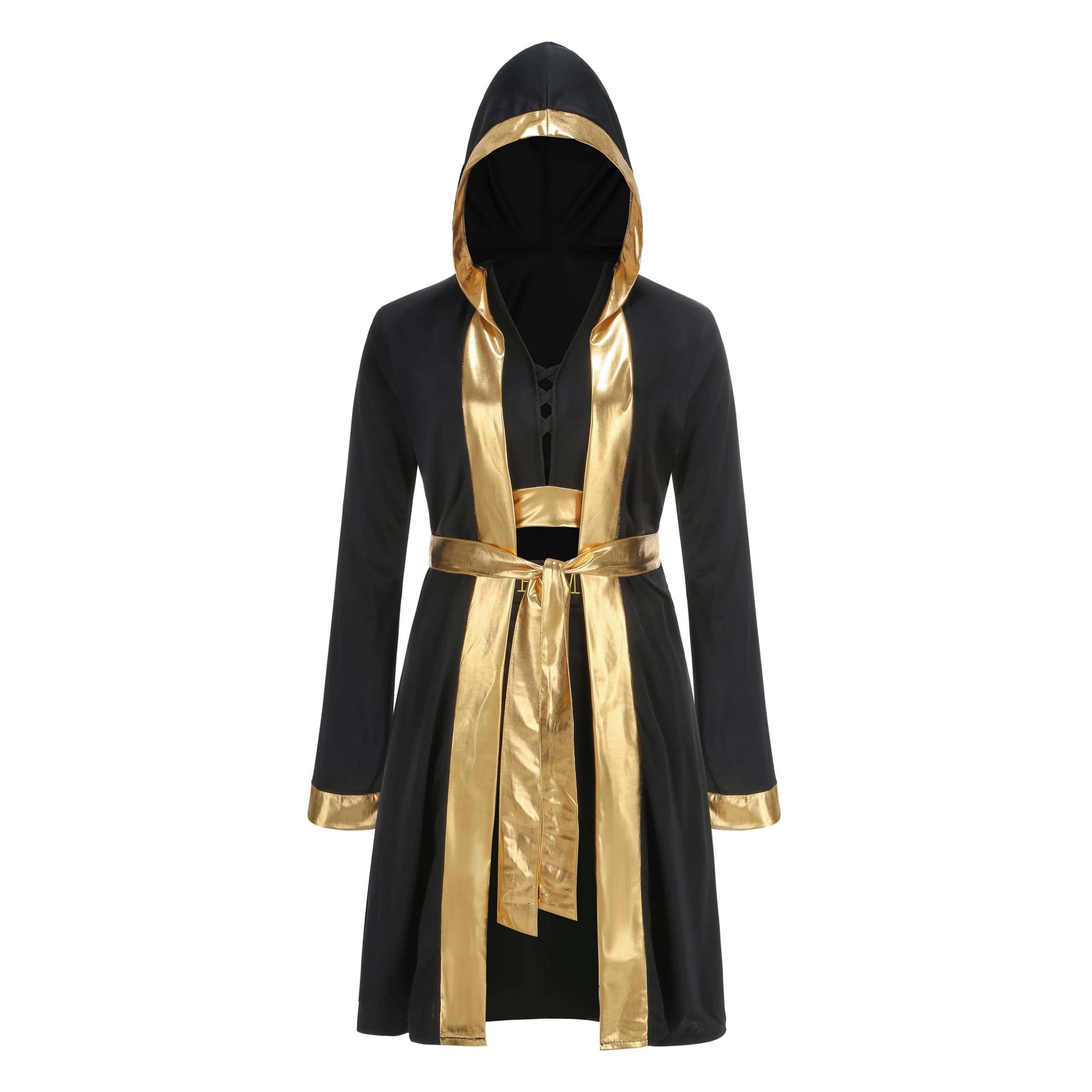 maxToonrain Boxer Costume Women Adult Fancy Dress Funny Hooded Boxing Outfit for Holloween-Black(M