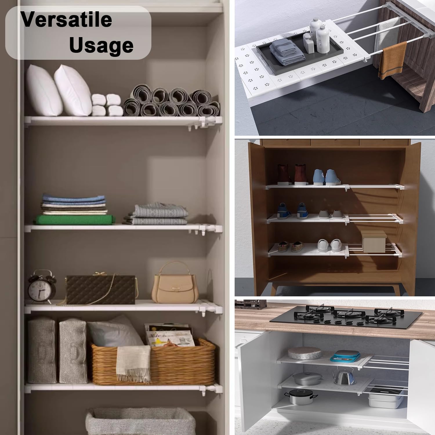Extensible Séparateur Étagère pour Armoire Réglable Compartiment Séparateur de Garde-Robe Rack de Rangement pour Armoires de Vêtements Cuisine Réfrigérateur Armoire