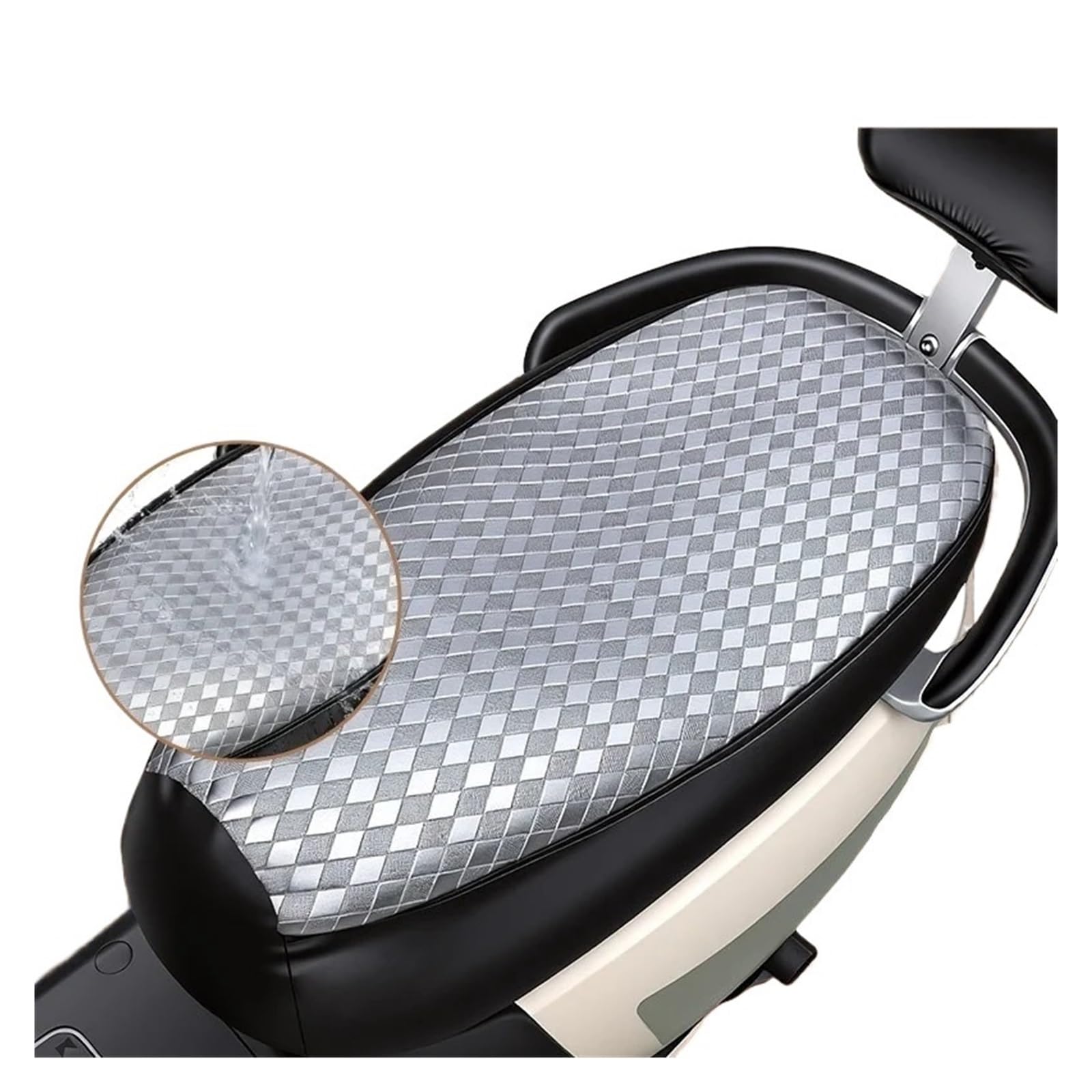 Coprisedili per moto Per Moto per coprisedili Proteggi in similpelle impermeabile per fodera per cuscino per moto elettrica per scooter(Silver M)