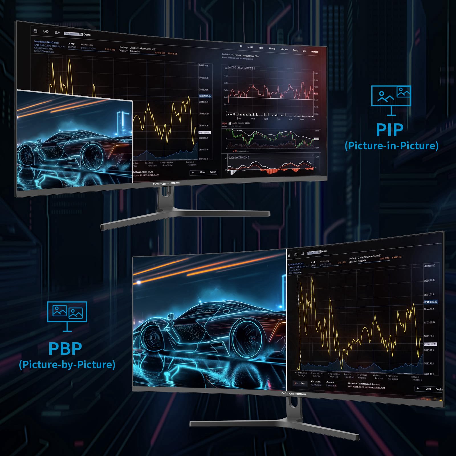 Minifire - Pantalla para PC para juegos curvados de 34 pulgadas, 2 K UWQHD(3440 x 1440), 1 ms MPRT, 165 Hz(DP), 100 Hz(HDMI), AMD FreeSync, monitor Gaming 1500R, VA Panel, 2 x HDMI 2.0/2 x DP 1.4