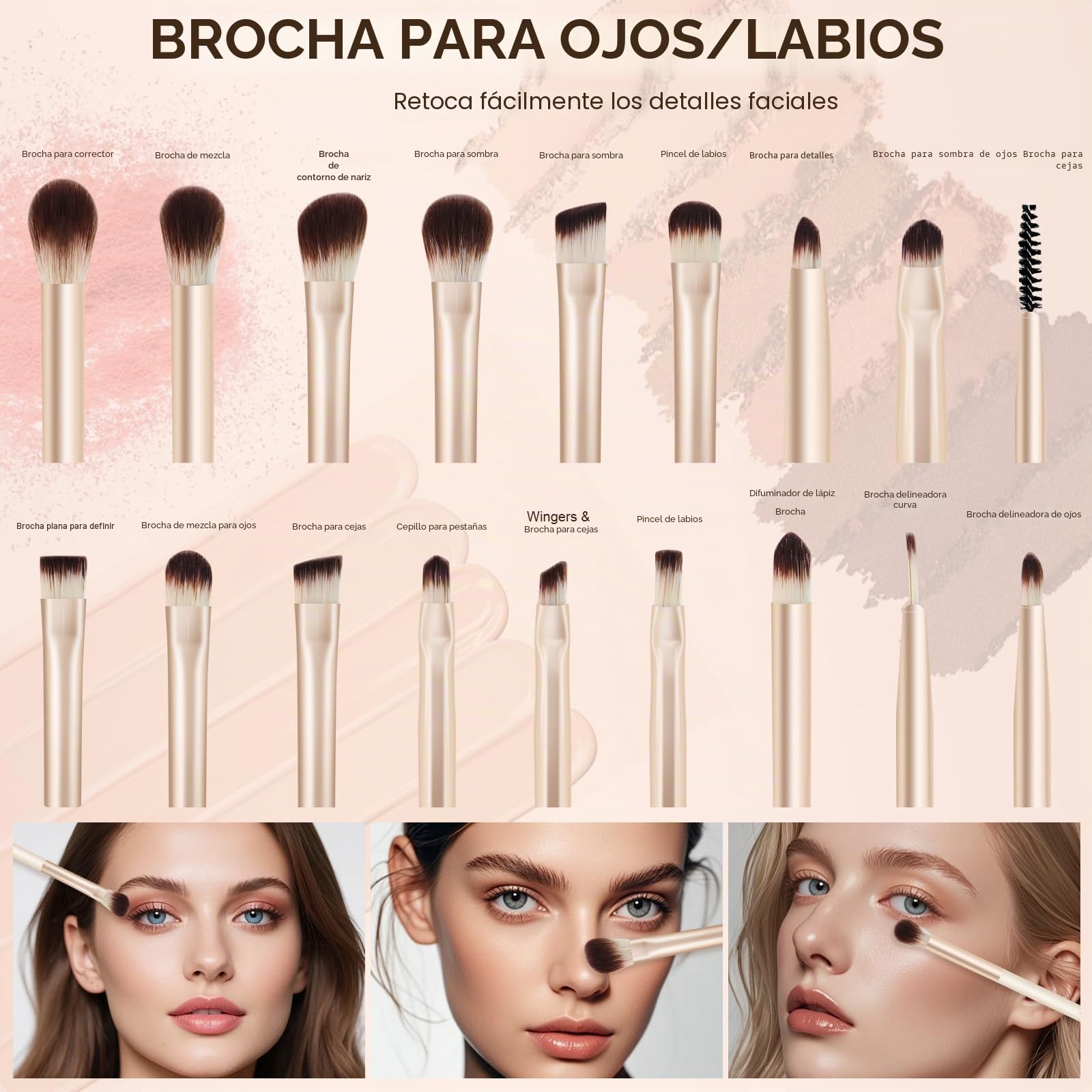 Set de 49 Brochas de Maquillaje Profesionales Premium con Brocha Base y Estuche de Cuero con Espejo - Kit Completo para Contorno, Polvos y Sombras