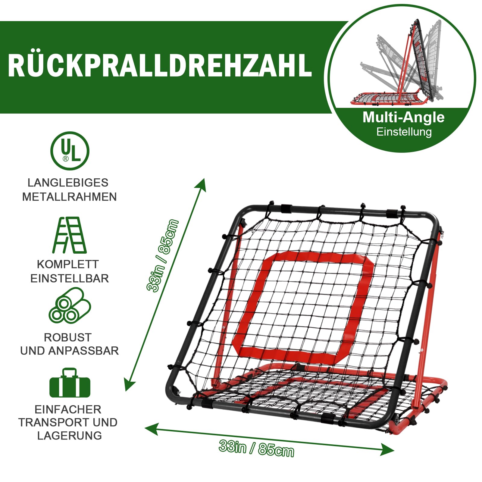 BaseGoal Rebounder für Fußball 85 * 85cm, 8 Winkel Einstellbar