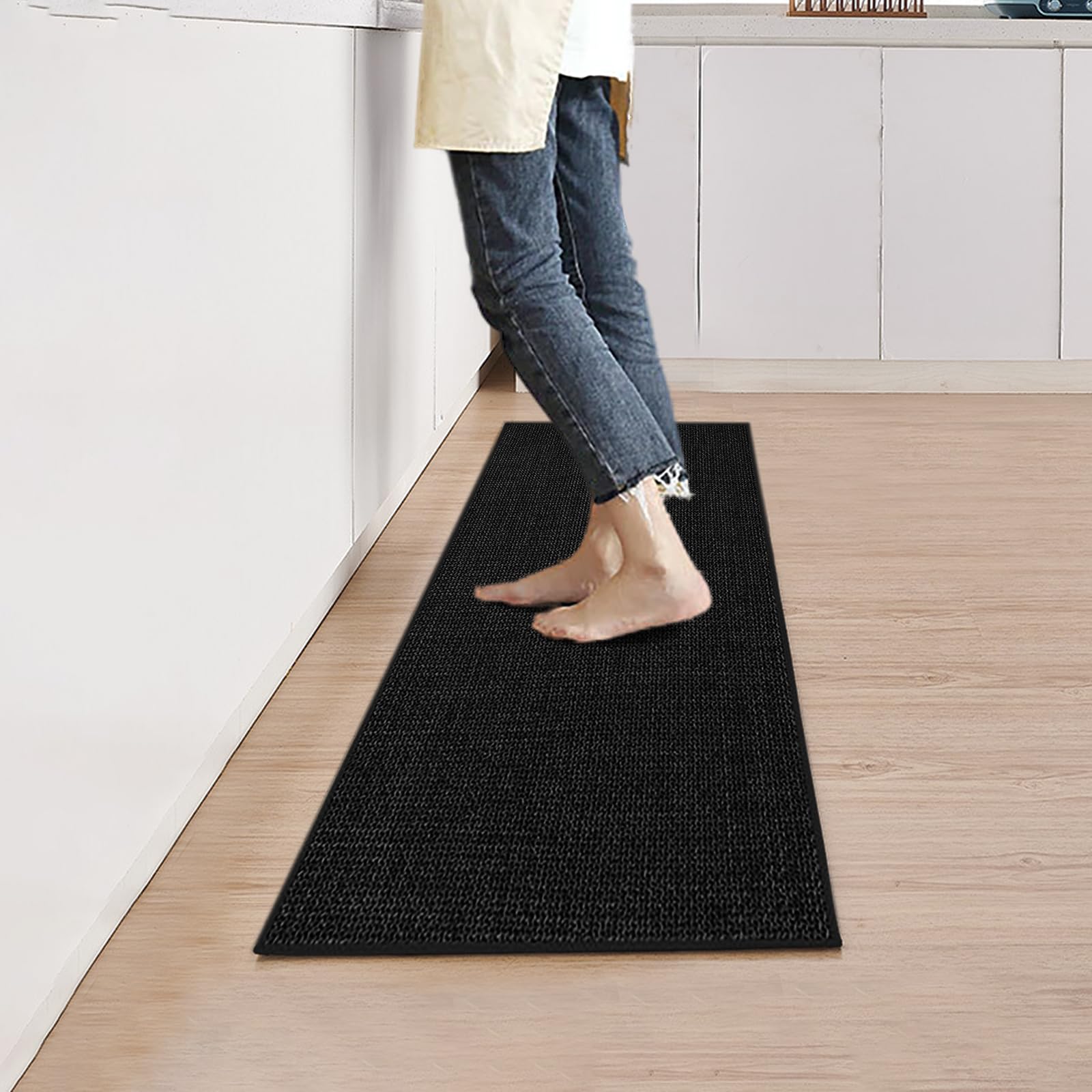 Tappeto da cucina lavabile e assorbente, tappeto da cucina antiscivolo, per corridoio, 43,5 x 180 cm, nero di alta qualità, per lavanderia, attività all'aperto, soggiorno