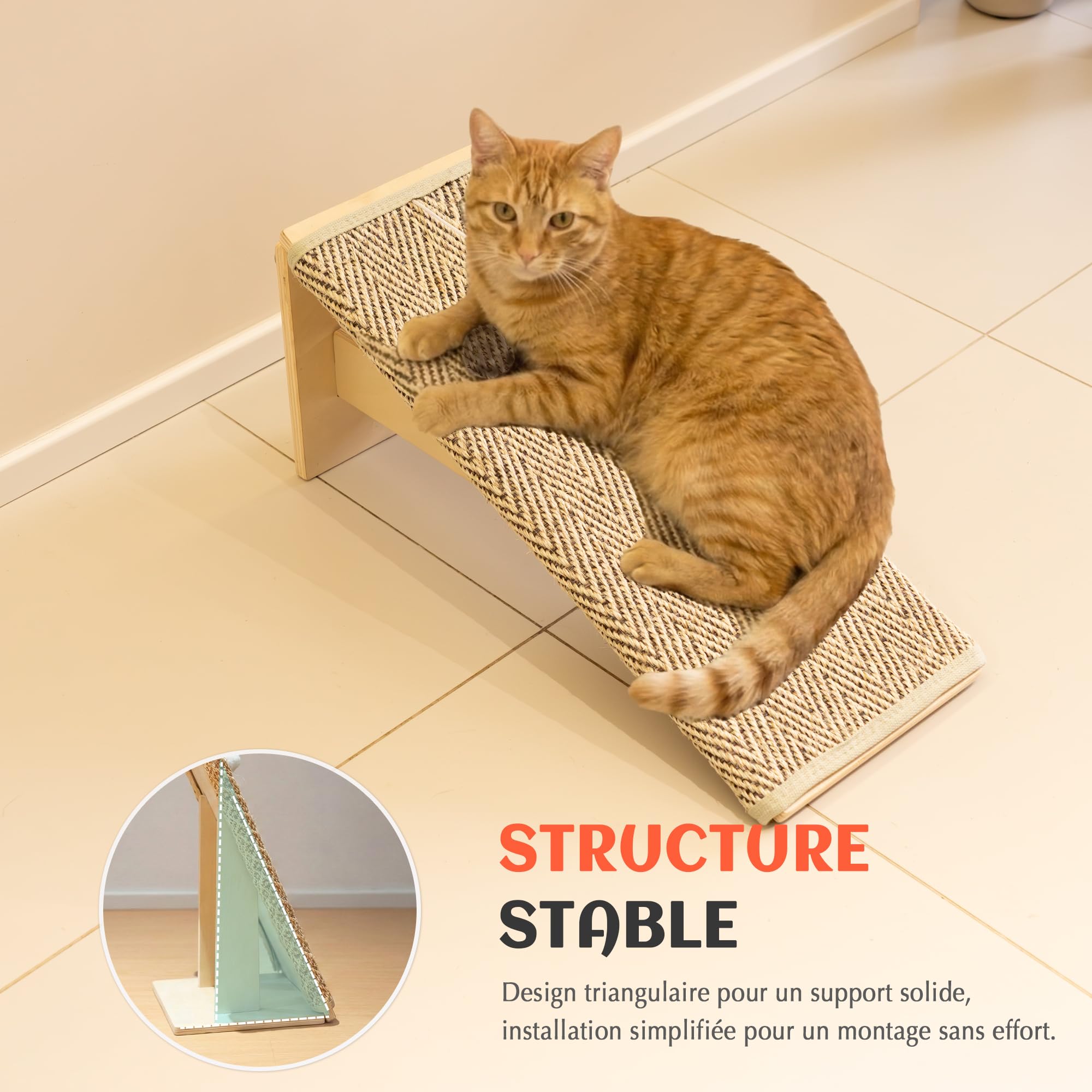 PETKARAY Griffoir chat de 65 cm de haut, avec rampe, meuble griffoir robuste en forme de L comme protection de meubles, griffoir pour chat intérieur, motif chevron