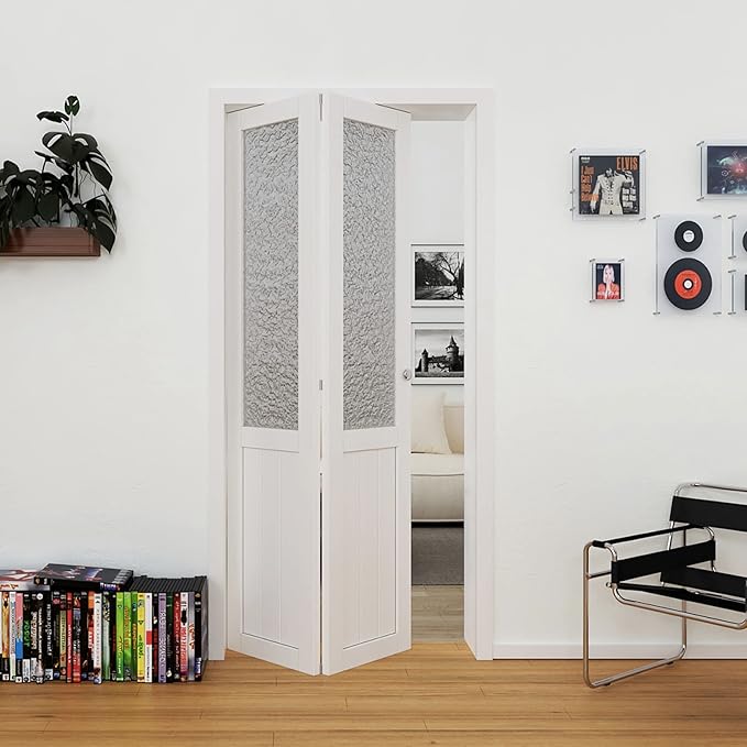 BARNER HOME BiFold Doors, Half Tempered Glass Panel Closet Doors for