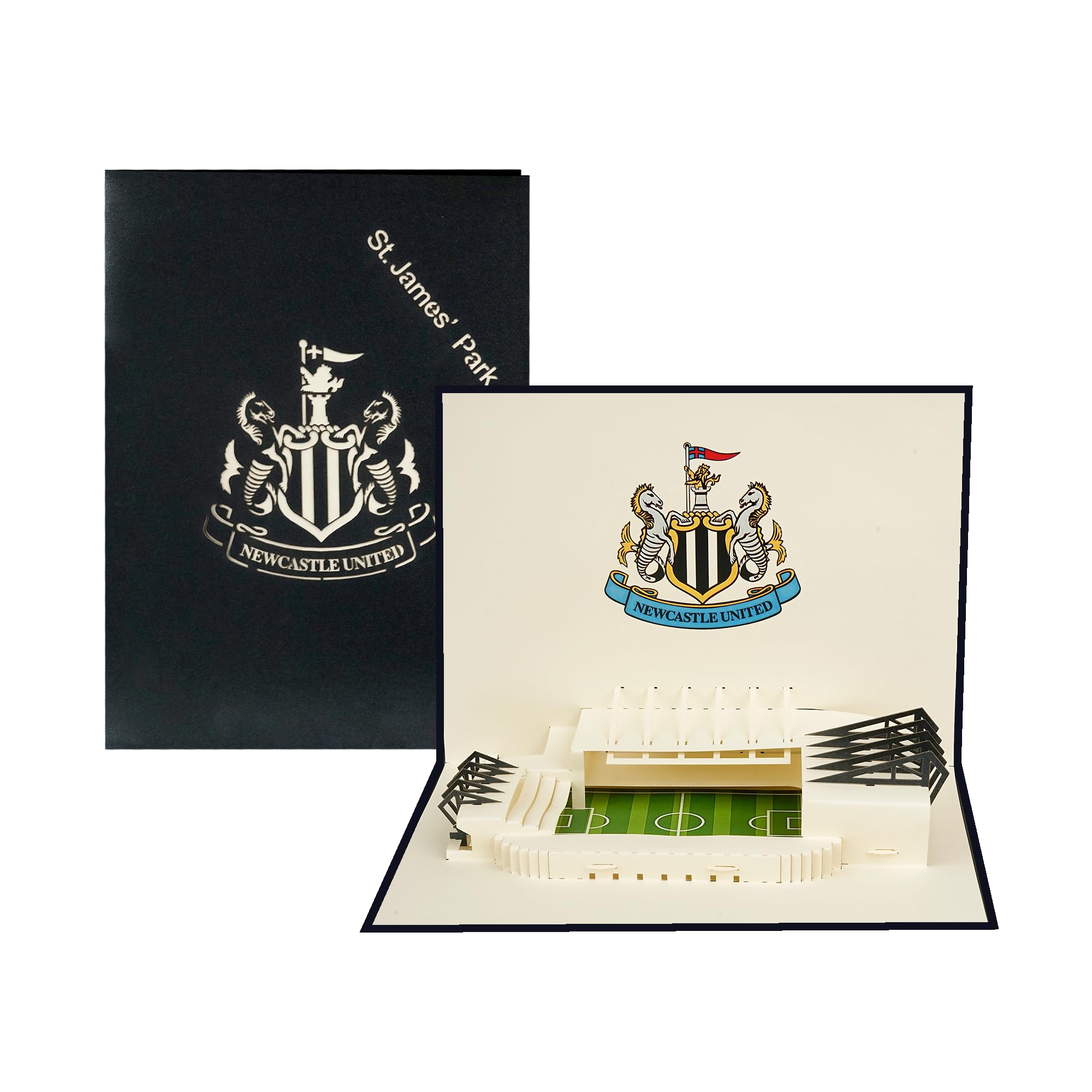 Newcastle F.C 3D Pop-Up Birthday Card, Newcastle F.C 3D pop up stadium inside, St James' Park stadium card. Perfect for greeting cards, birthday invitations, and unique football gift cards.