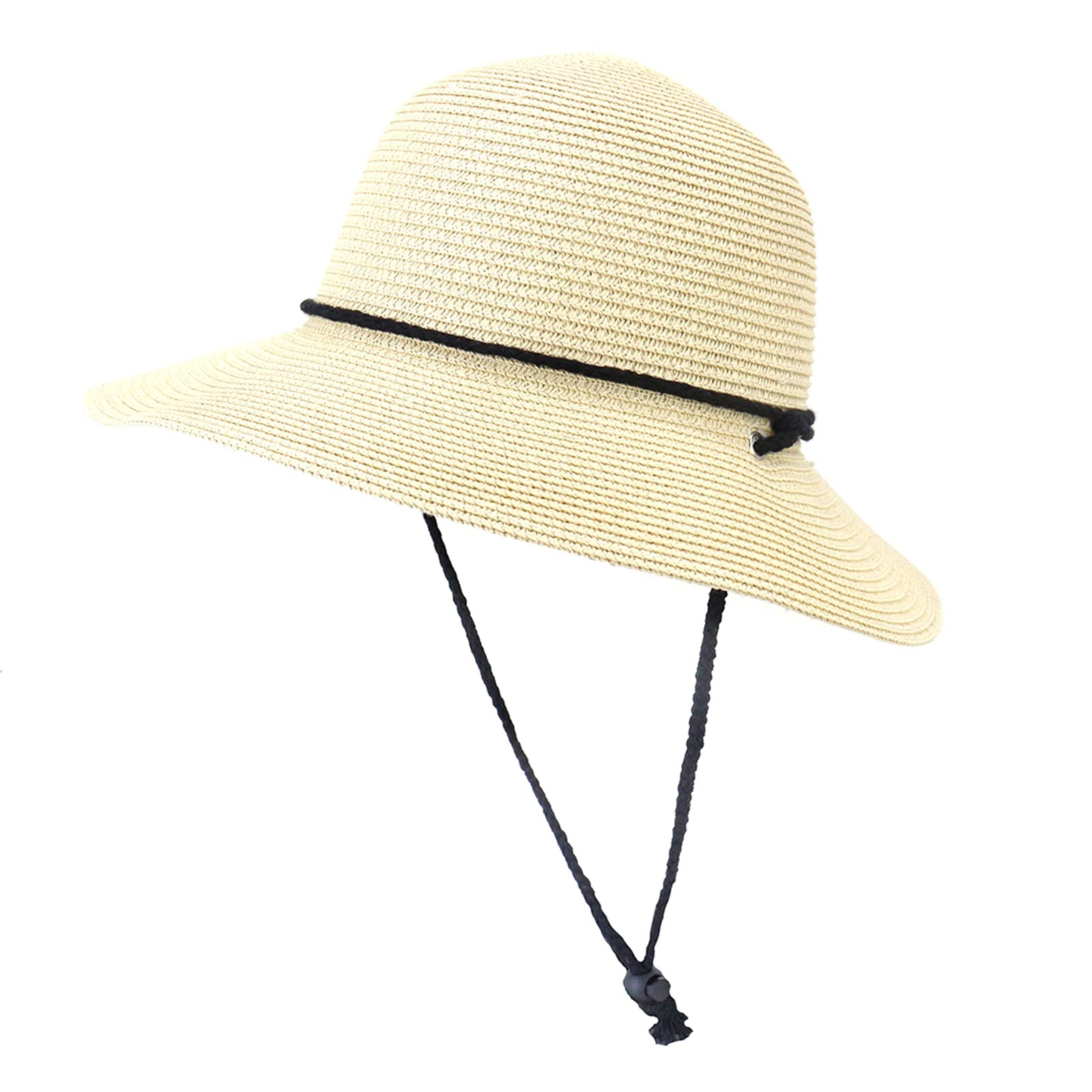 Chapeau de soleil pour femme, chapeau de plage, chapeau de soleil, chapeau de paille avec grand bord pour femme, chapeau de plage pare-soleil de couleur, Beige 3., taille unique