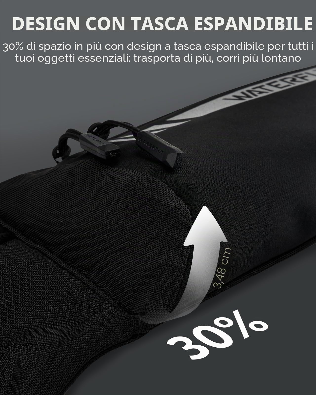 WATERFLY Marsupio Running per Uomo Donna: Cintura da Corsa con 4 Tasche Porta Cellulare Corsa Borsa per Correre Running Belt per Jogging Sportivo Trekking Camminata Fitness Nero