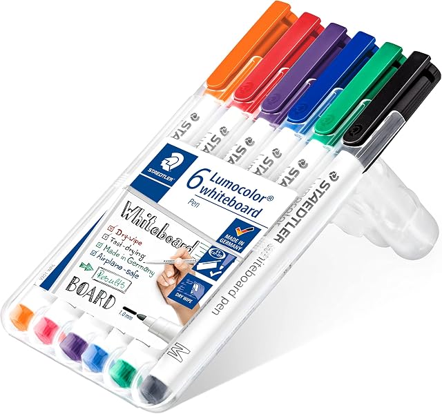 STAEDTLER 301 WP6 Whiteboard Pens, Assorted Colour, Pack of 6