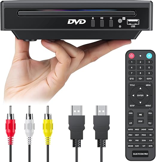 Mini DVD Player for TV, Small Size for Use in an RV/Trailer, CD Player for Home Stereo System, Included HDMI and RCA Cable, Supported Smart TV and Projector