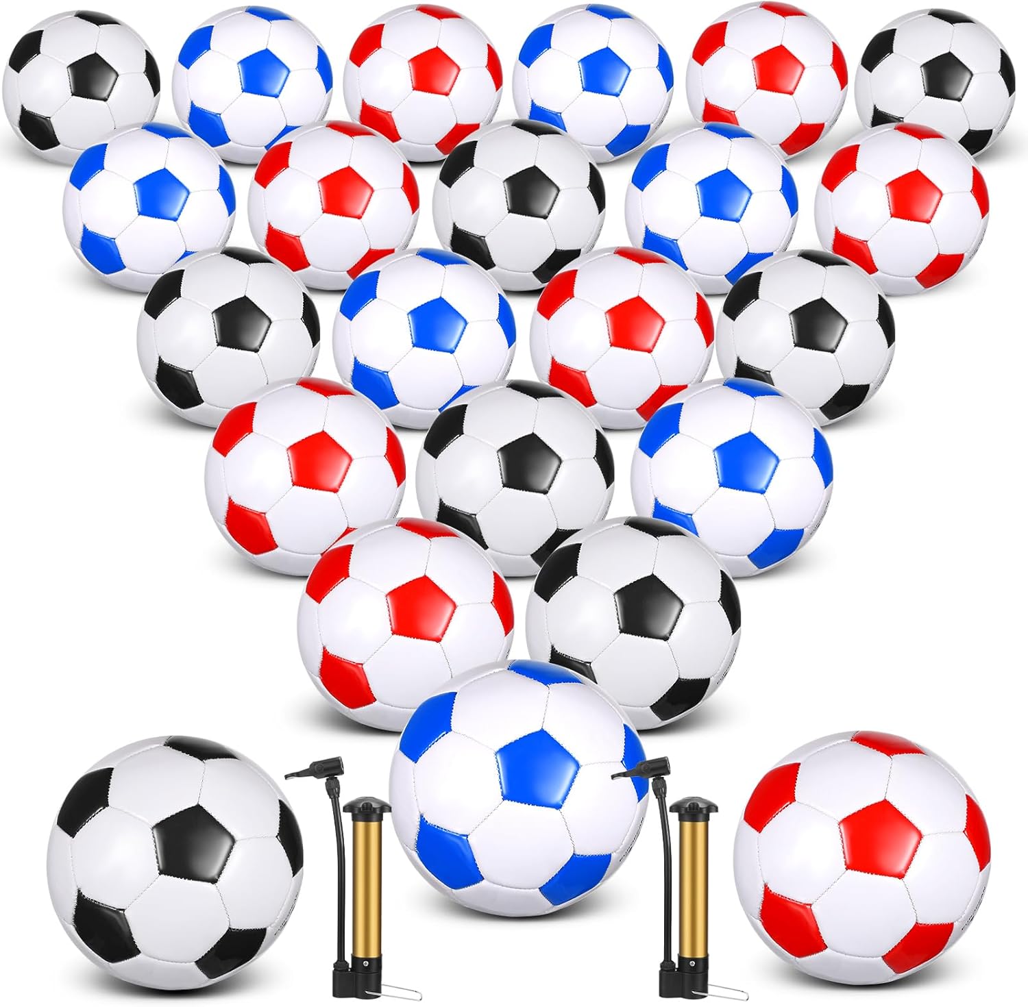 Jenaai 24 Pcs Soccer Balls with Pumps Bulk Youth Deflated Official Size Soccer Ball for Teen Adult Child Kid Indoor Outdoor Outside Sport Training Birthday Party Game Gift Back to School