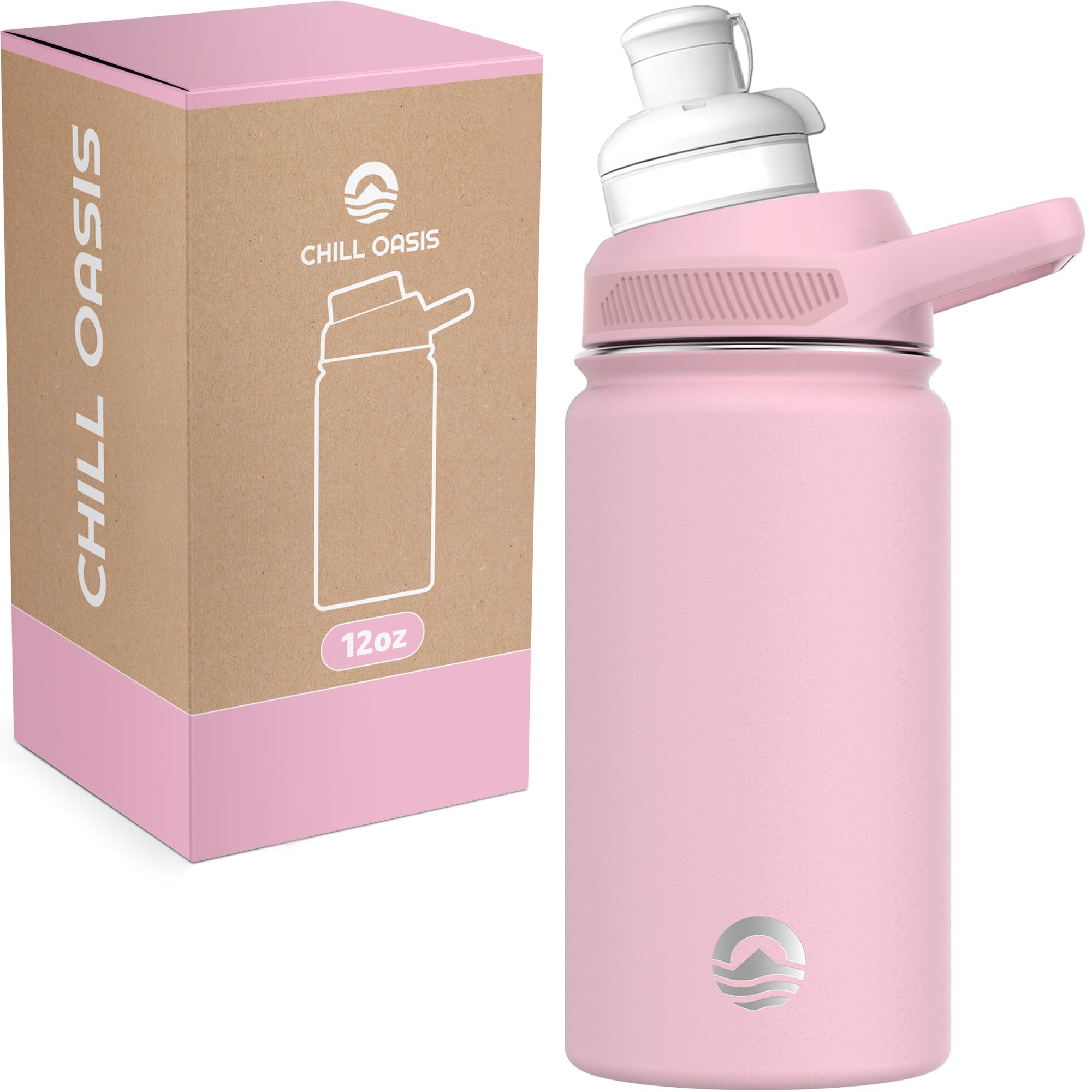 Water Bottle | Compatible With Popular Flavor Cartridges | BPA Free, Leak Proof, Double-Walled Vacuum Insulated Stainless Steel, and Dishwasher Safe | Cold for 24 Hours (Pink, 12oz)