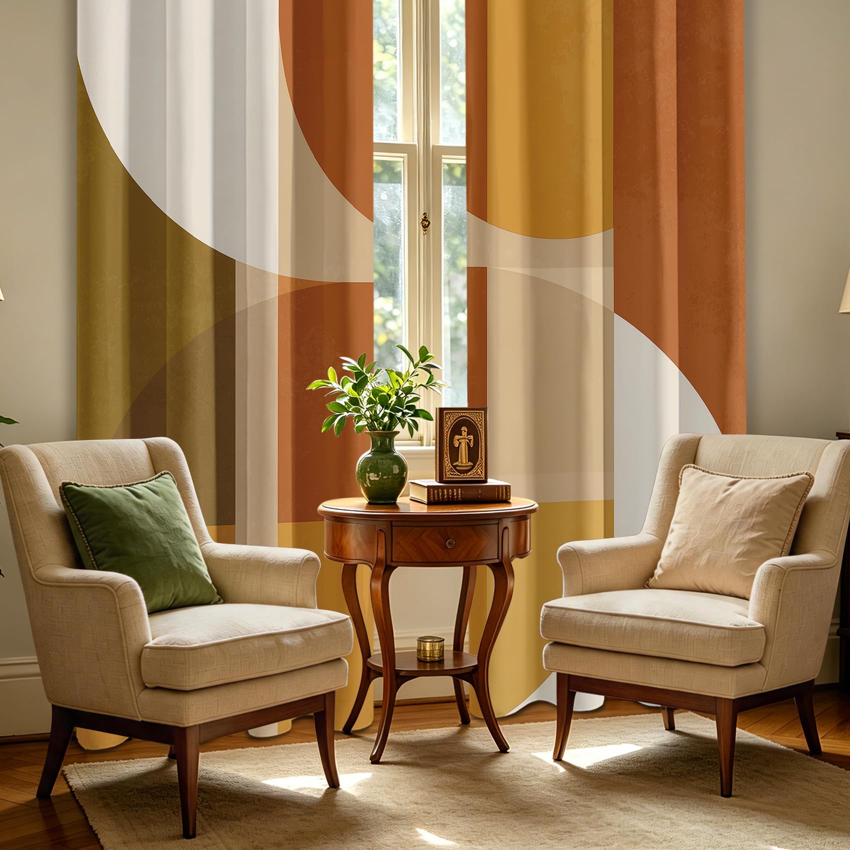 Mistela Vorhänge Blickdicht Mid Century - Gardinen Mit Ösen Moderne Burnt Orange Verdunkelung Svorhang für Schlafzimmer Wohnzimmer Kinderzimmer Küche Decor Gardinen - 2er Set - H245 x B140cm