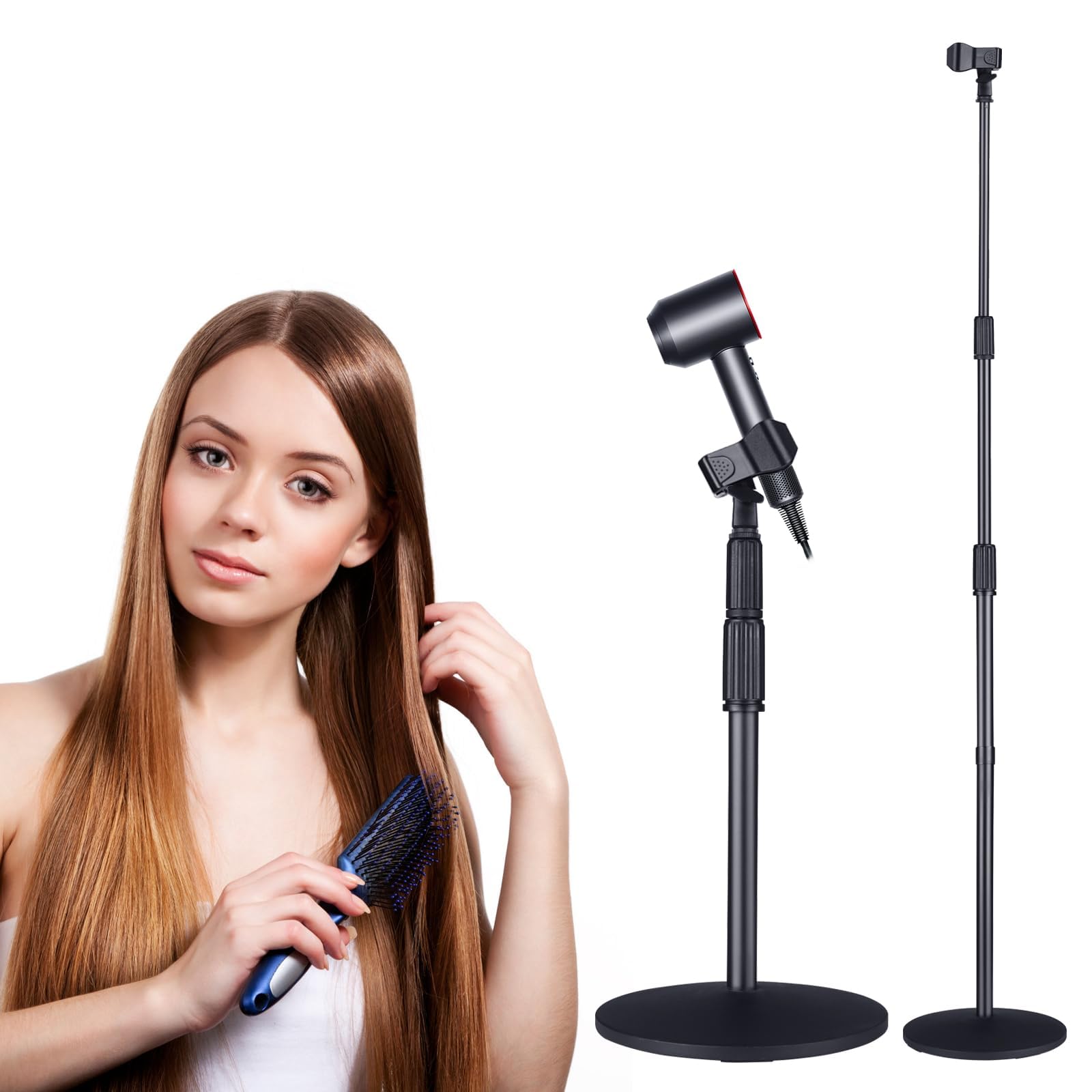 Hands Free Hair Dryer Stand Holder - TAYUQEE Rotatable Floor Blower Stand, Heavy Duty Countertop Blow Dryer with Adjustable Height, Ideal for Salons