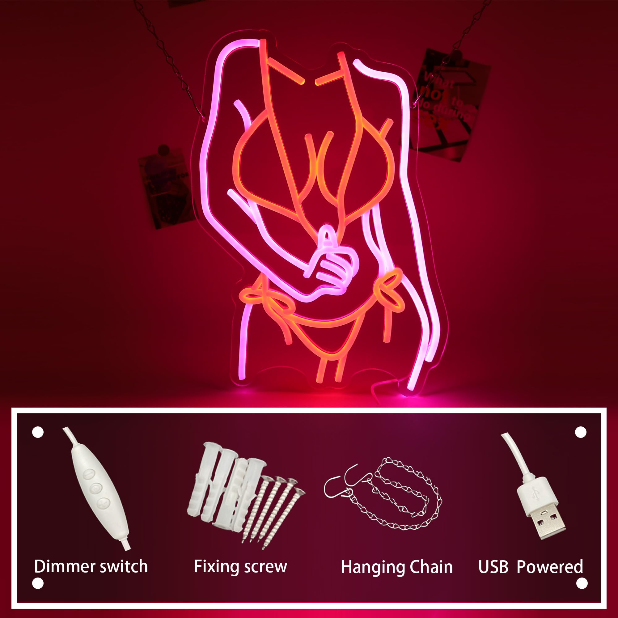 Striptease - Insegna al neon a LED, alimentata tramite USB, dimmerabile, decorazione da parete, regalo per bar, sala giochi, camera da letto, garage, 44,7 x 33,5 cm