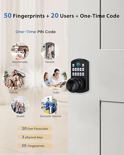 Miniatura 4 de Hidalife Pomo de puerta inteligente con teclado, cerradura de puerta de entrada sin llave de huellas dactilares para puerta delantera, modo de paso