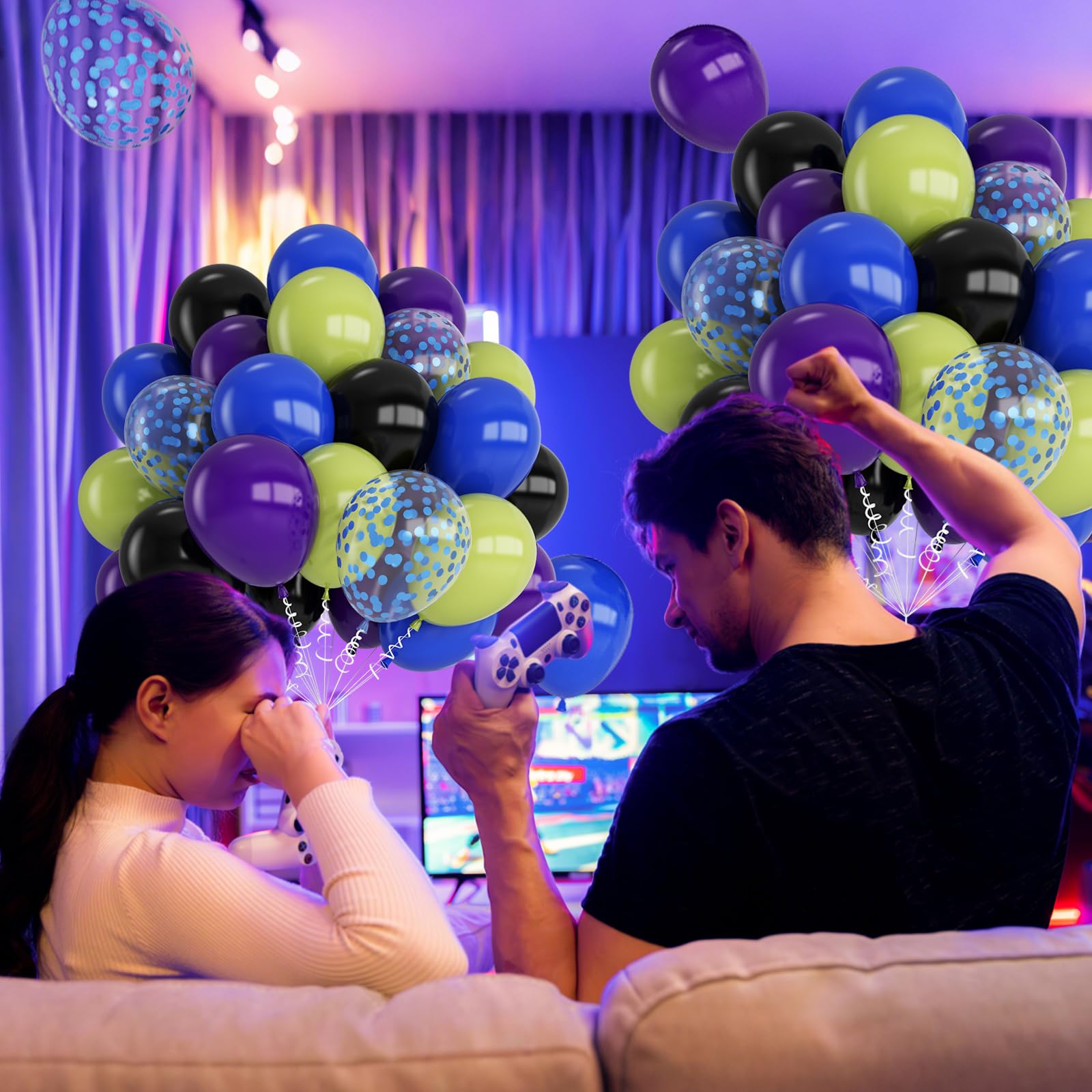 Purple Blue Balloons, 12 Inch Black Purple Green Party Balloons - Image 4