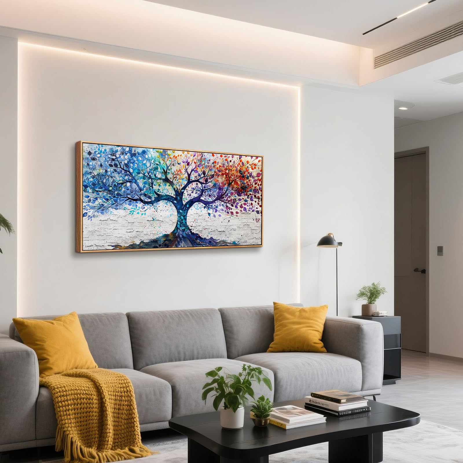 JHHUAMO Canvas Wanddecoratie Groot, Moderne Botanische Prints, Witte Bloemen Boom des Levens Natuurlijke Wanddecoratie Voor Woonkamer Slaapkamer Gang