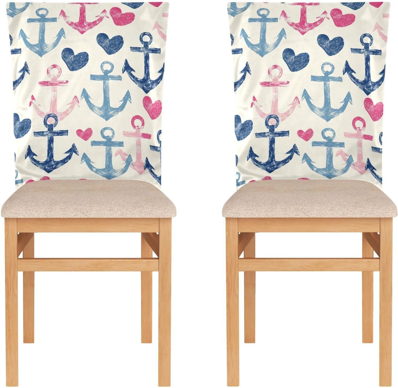 ALAZA Anchor Hearts Chair Back Cover Set of 6, Washable Reusable Removable Chair Slipcovers Decorative Chair Cover for Home Kitchen Wedding Party