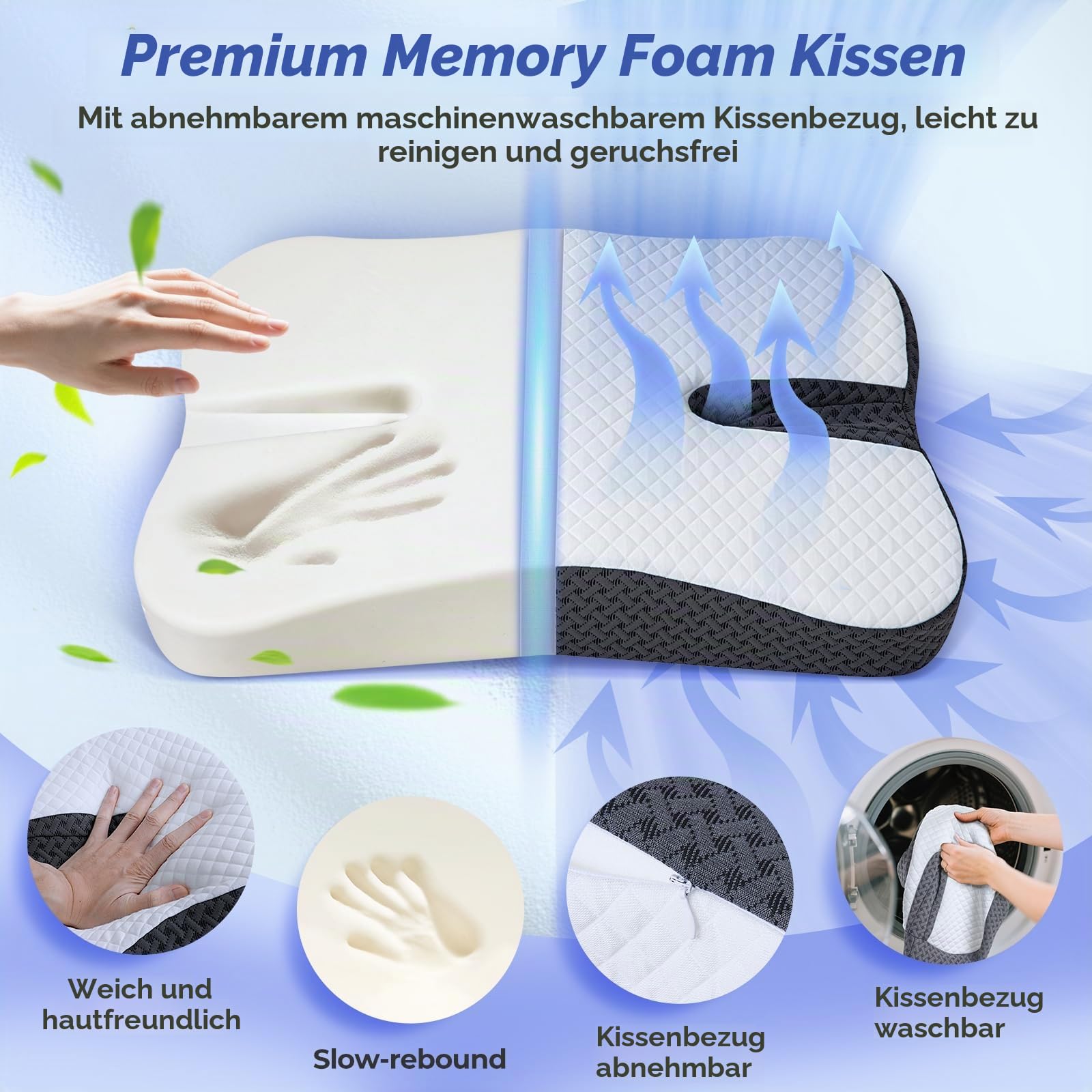 Anti Schnarch Kissen für Seitenschläfer Memory Foam Kissen – Grau