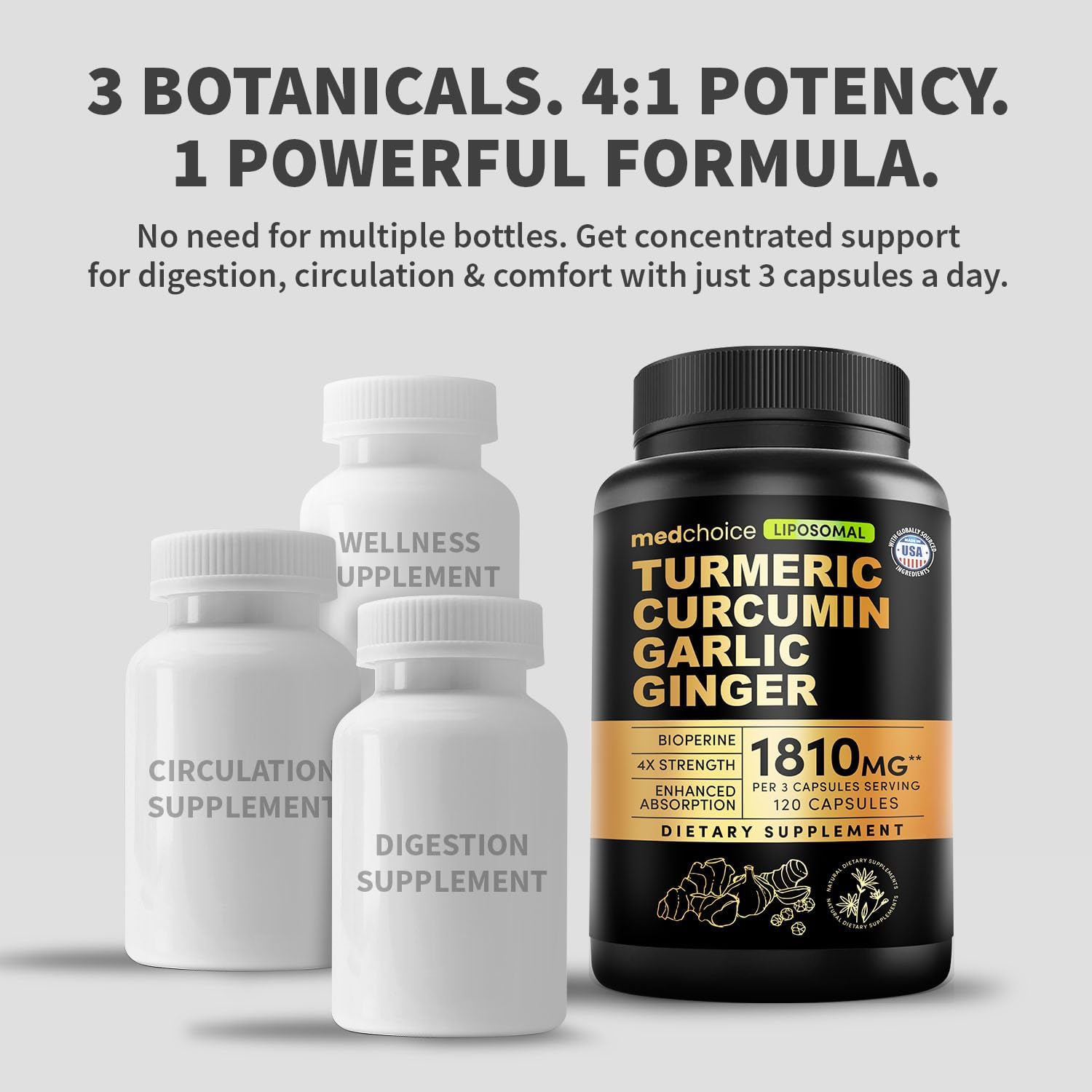 Liposomal Turmeric - High-Absorption Curcumin Supplements, Non-GMO Blend for Digestive Comfort & Daily Support - Organic Turmeric Supplement with Black Pepper (120ct, Pack of 1)