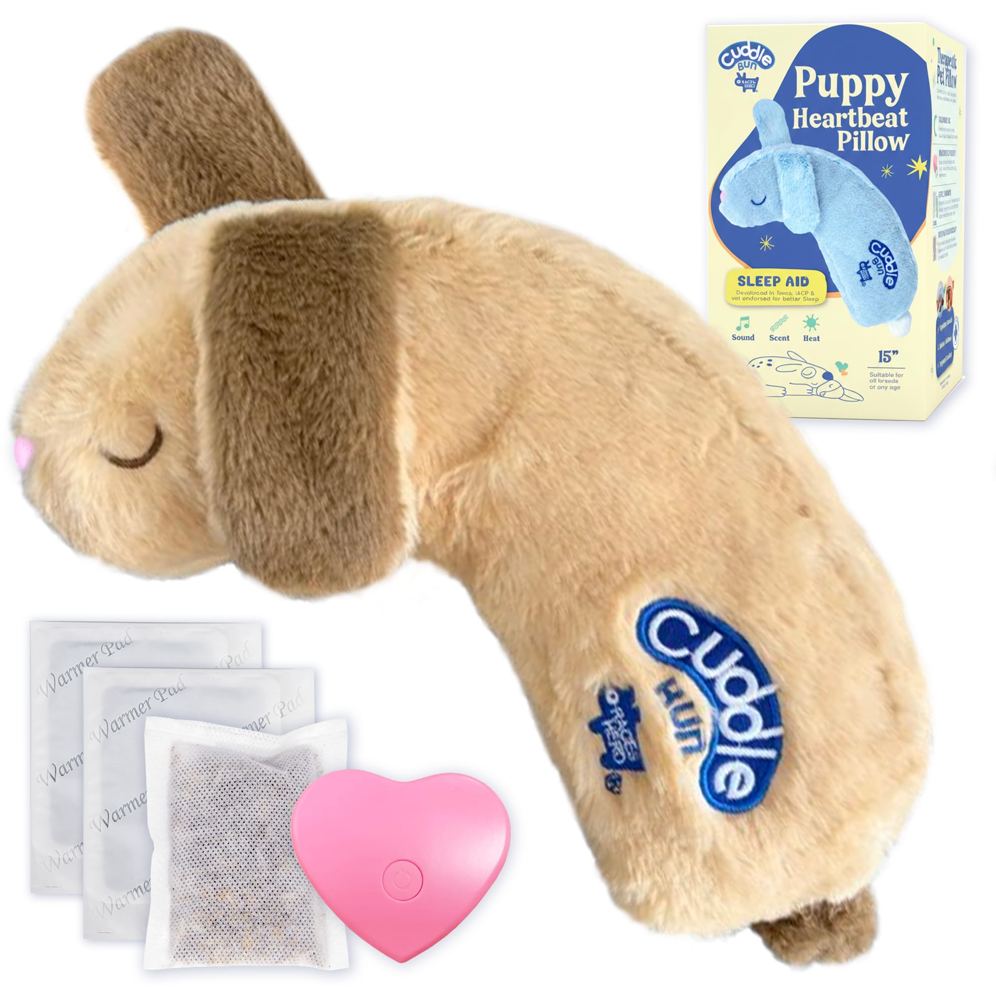 Race&Herd CuddleBun - Juguete para cachorros con latido del corazón, juguete para perros con latido del corazón, juguete imprescindible para separación, alivio de la ansiedad de mascotas, ayuda