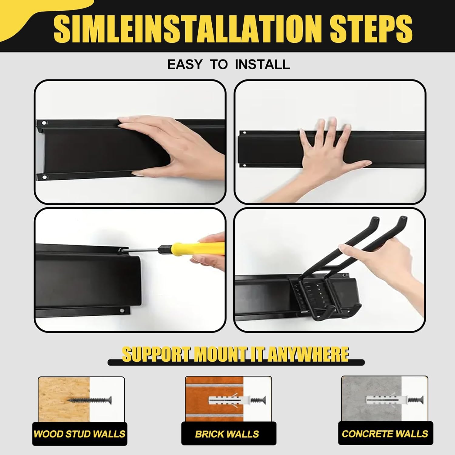 64'' Garage Tool Organizer Wall Mount, 18 PCS Adjustable Garden Tool Hanger Rack, Garage Hooks Heavy Duty, Shovel Holder Wall Mount, Storage Hooks for Hanging in Garage - Image 6