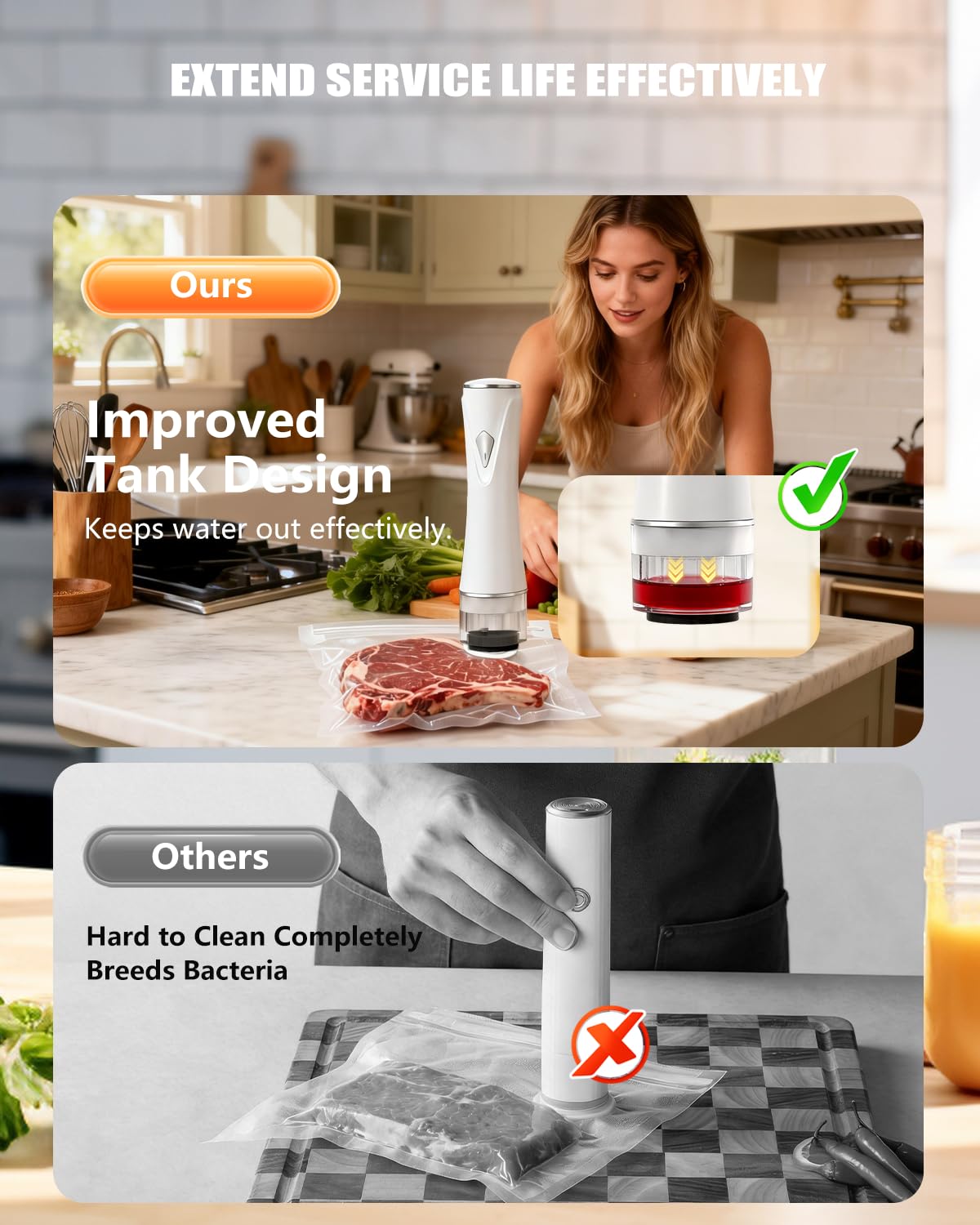 Sellador al vacío de mano para alimentos con tanque de agua visible, máquina selladora al vacío inalámbrica compacta con 30 bolsas de vacío reutilizables para 10 veces más conservación y